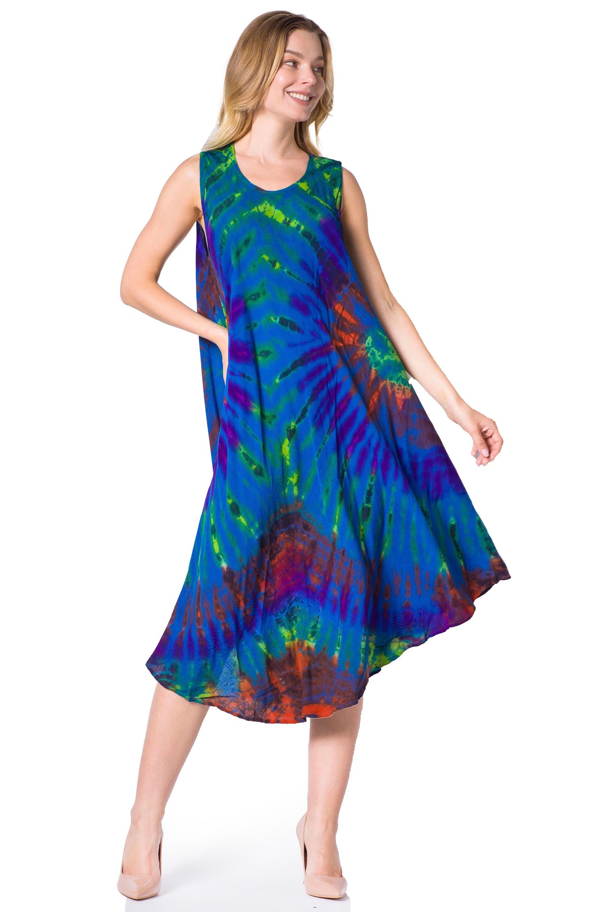 Sakkas Neja Women's Casual Maxi Summer Sleeveless Loose Fit Tie Dye Tank Dress