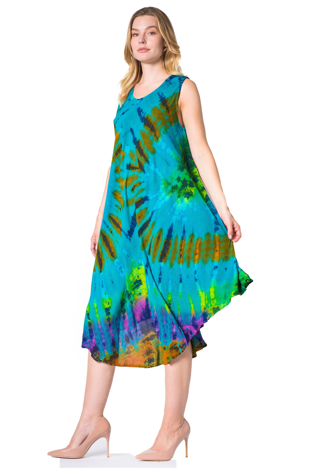 Sakkas Neja Women's Casual Maxi Summer Sleeveless Loose Fit Tie Dye Tank Dress