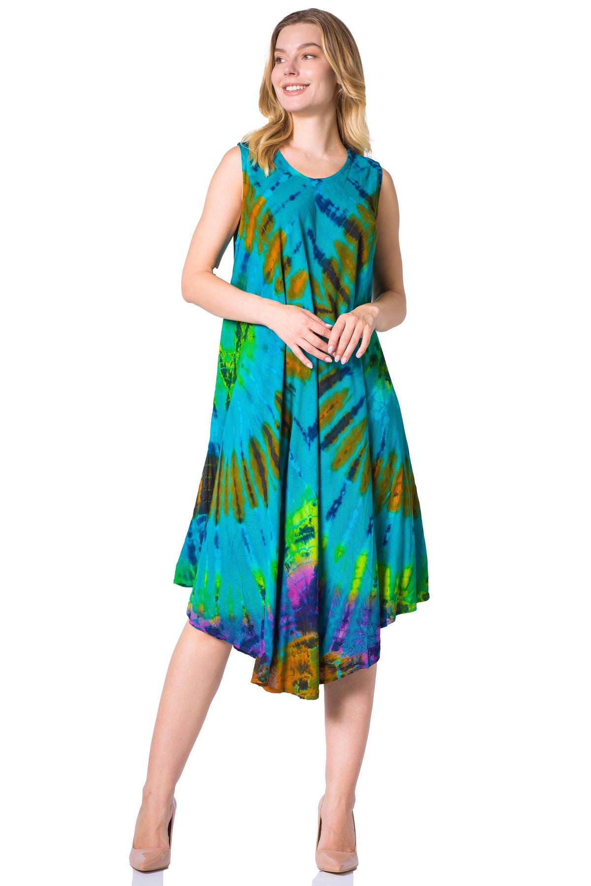 Sakkas Neja Women's Casual Maxi Summer Sleeveless Loose Fit Tie Dye Tank Dress