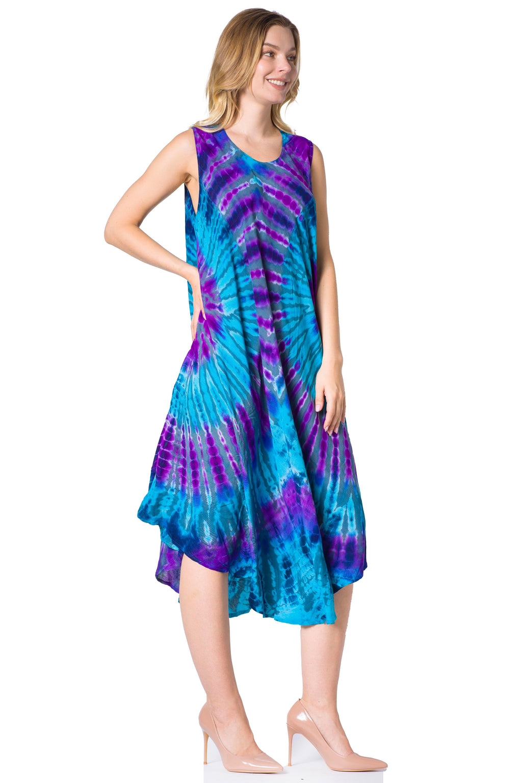 Sakkas Neja Women's Casual Maxi Summer Sleeveless Loose Fit Tie Dye Tank Dress