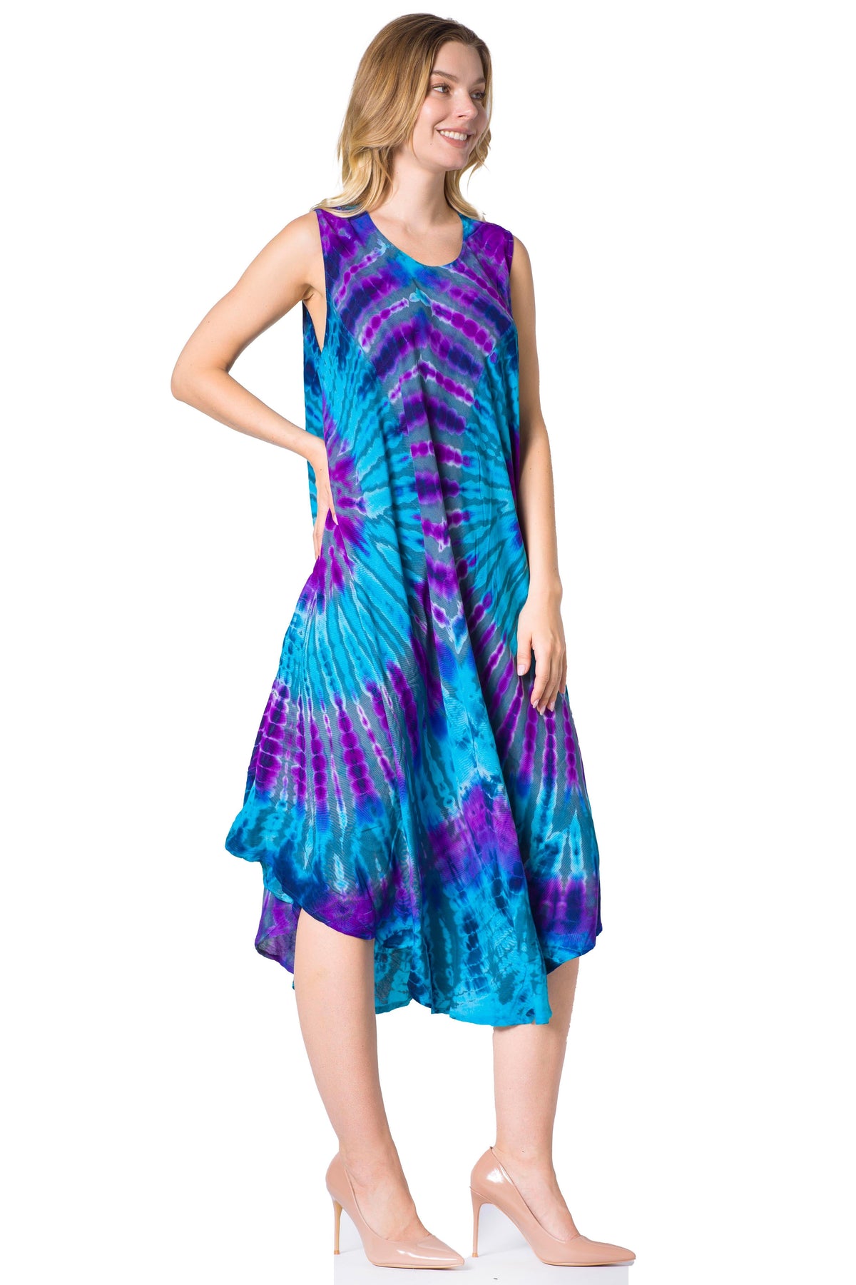 Sakkas Neja Women's Casual Maxi Summer Sleeveless Loose Fit Tie Dye Tank Dress