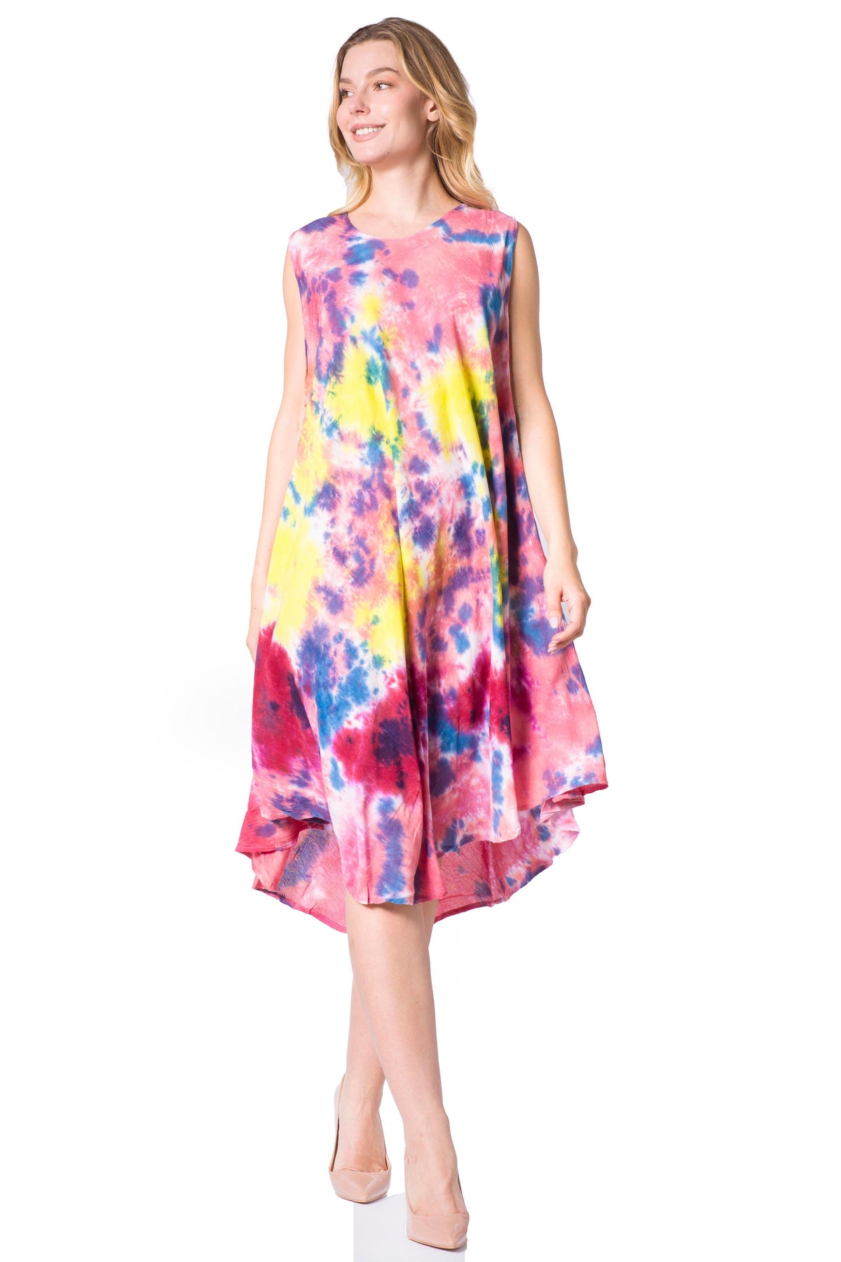 Sakkas Neja Women's Casual Maxi Summer Sleeveless Loose Fit Tie Dye Tank Dress