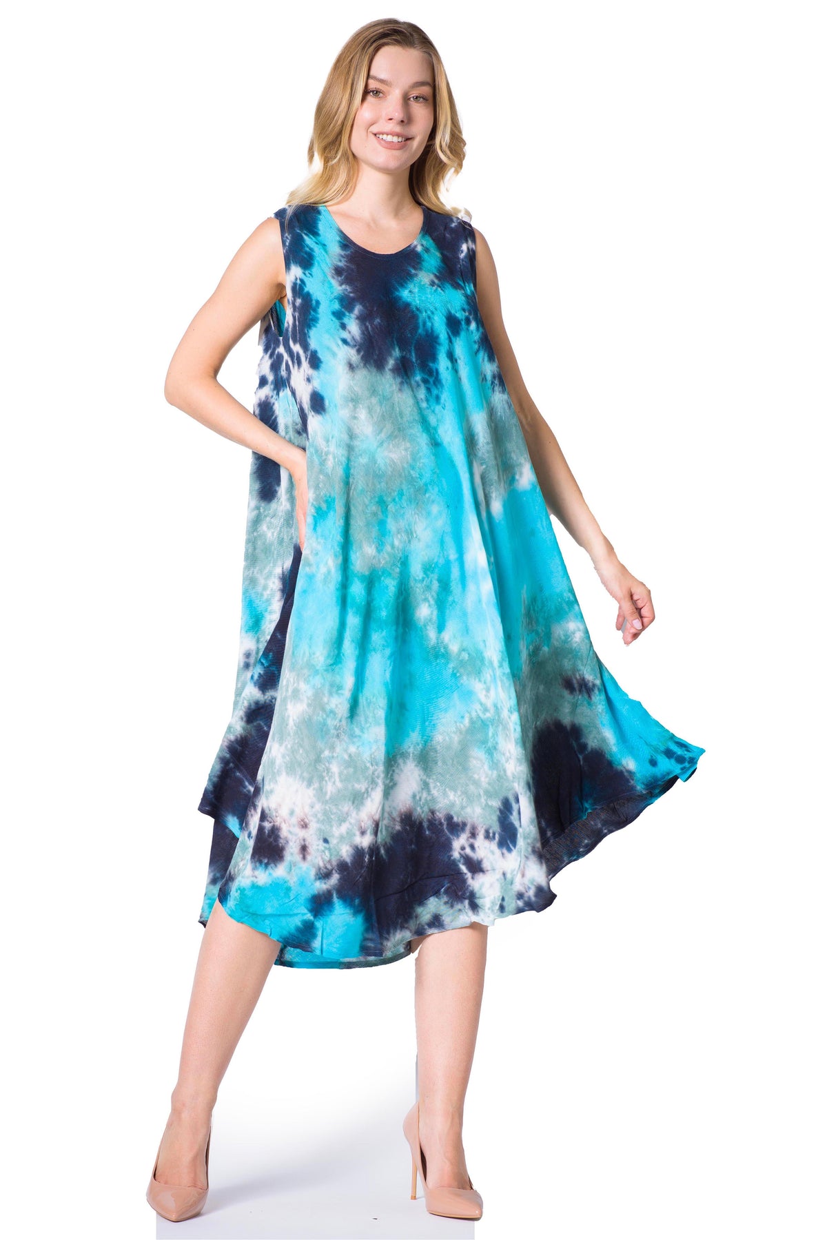 Sakkas Neja Women's Casual Maxi Summer Sleeveless Loose Fit Tie Dye Tank Dress