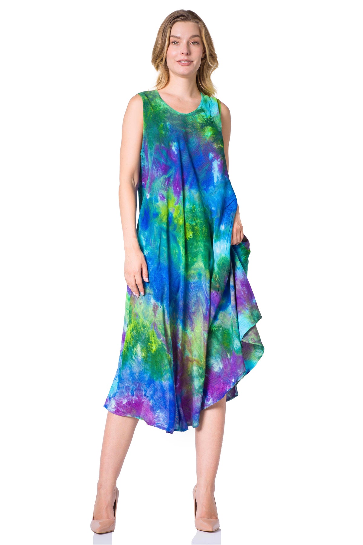 Sakkas Neja Women's Casual Maxi Summer Sleeveless Loose Fit Tie Dye Tank Dress