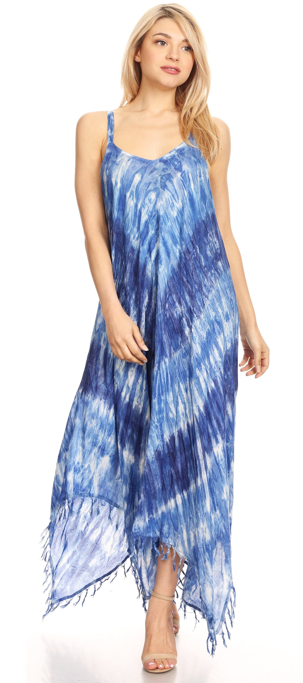 Sakkas Jass Women's Spaghetti Strap Casual Summer Sleeveless Tie-dye Dress