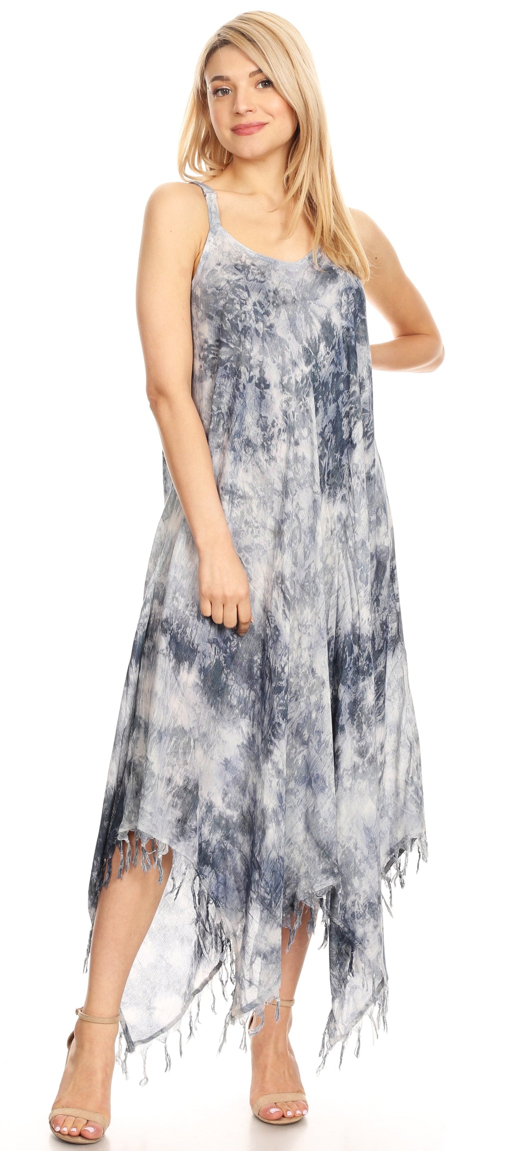 Sakkas Jass Women's Spaghetti Strap Casual Summer Sleeveless Tie-dye Dress