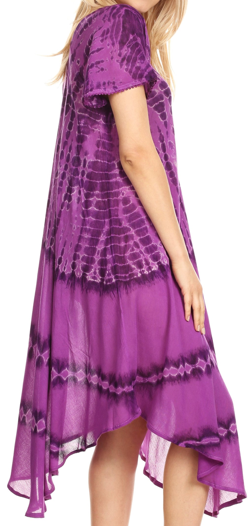 Sakkas Dalida Women's Short Sleeve Corset Tie dye Embroidered Flared Dress
