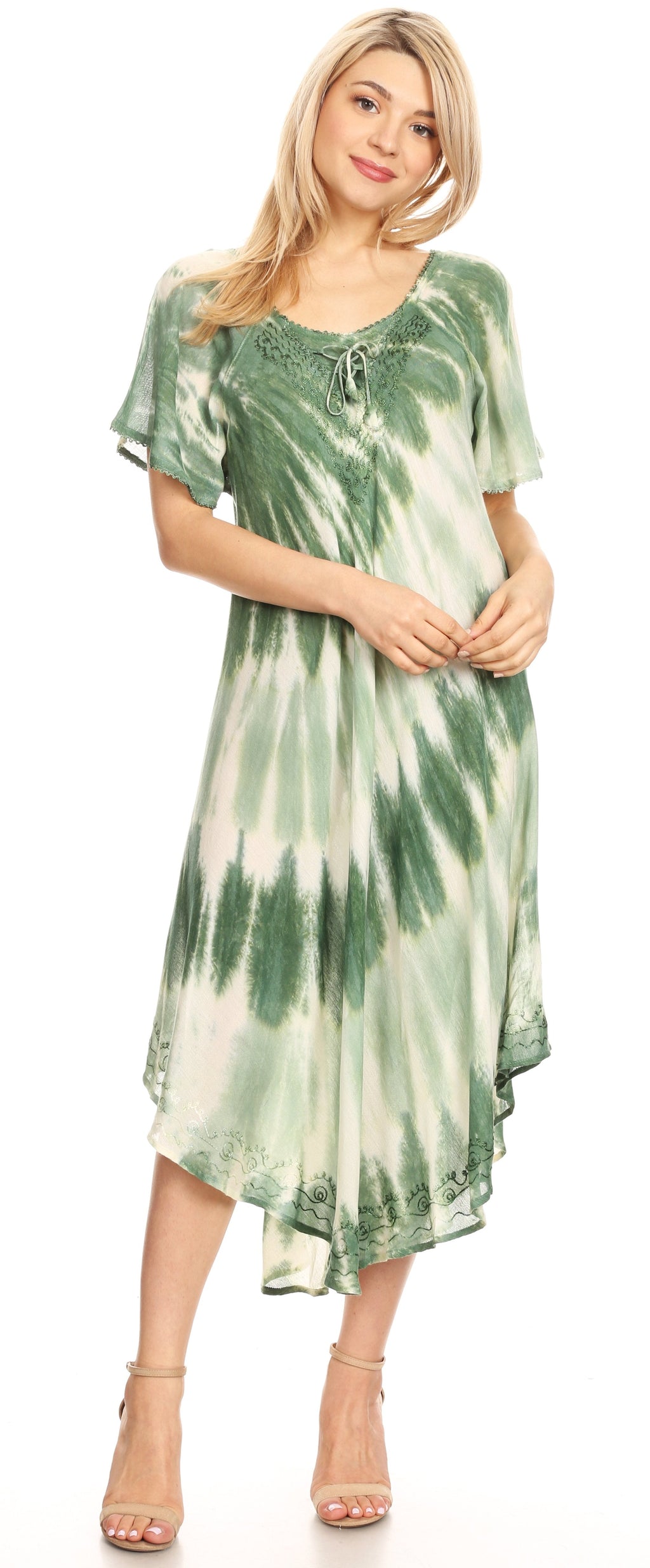 Sakkas Dalida Women's Short Sleeve Corset Tie dye Embroidered Flared Dress