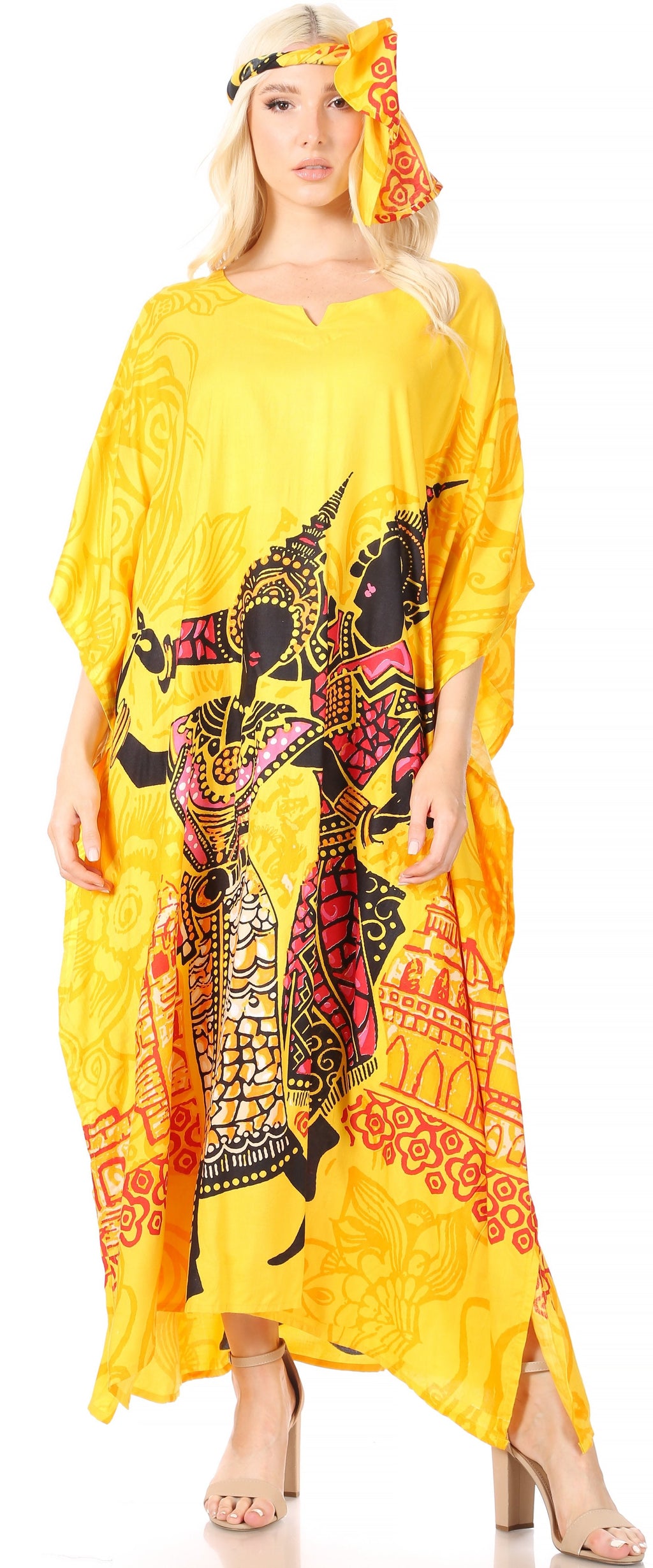 Sakkas Mera Women's Long Loose Short Sleeve Summer Casual Caftan Kaftan Dress