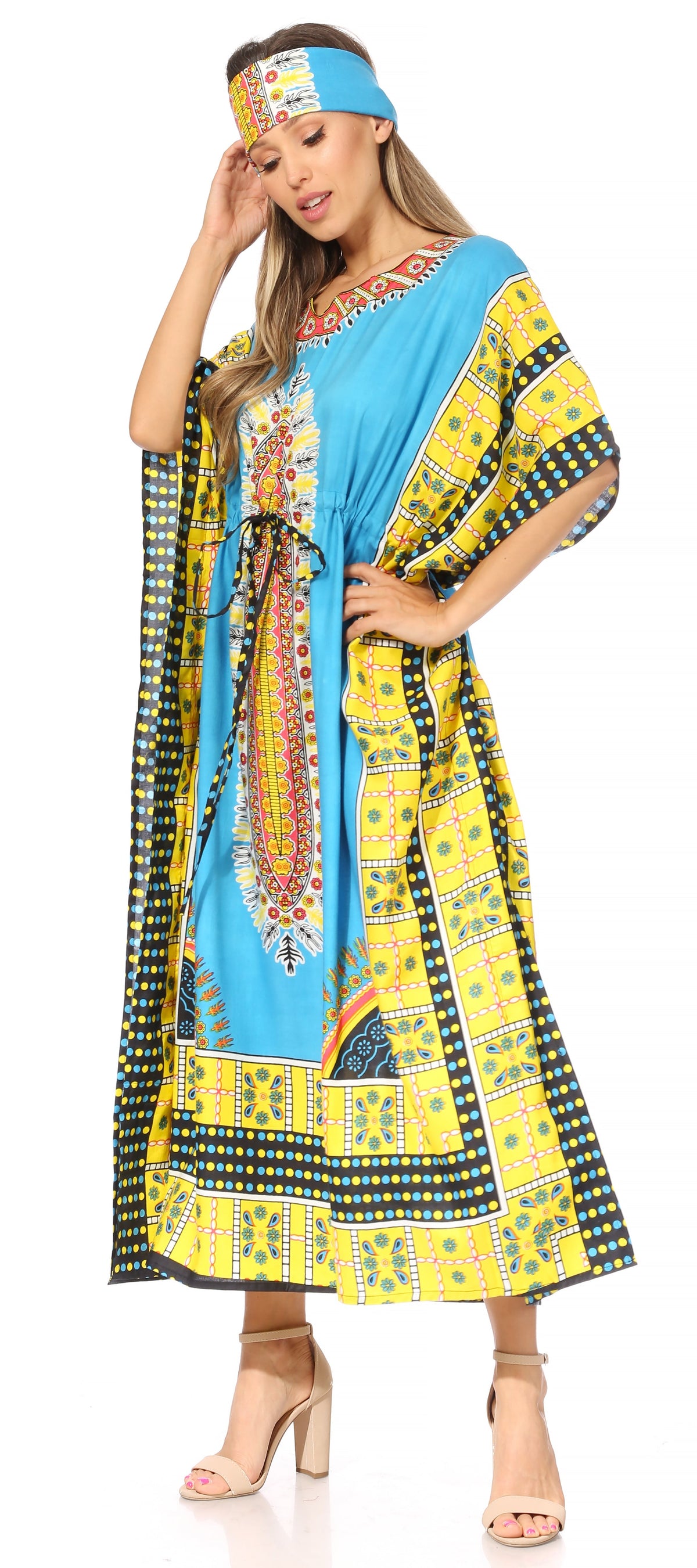 Sakkas Mera Women's Long Loose Short Sleeve Summer Casual Caftan Kaftan Dress