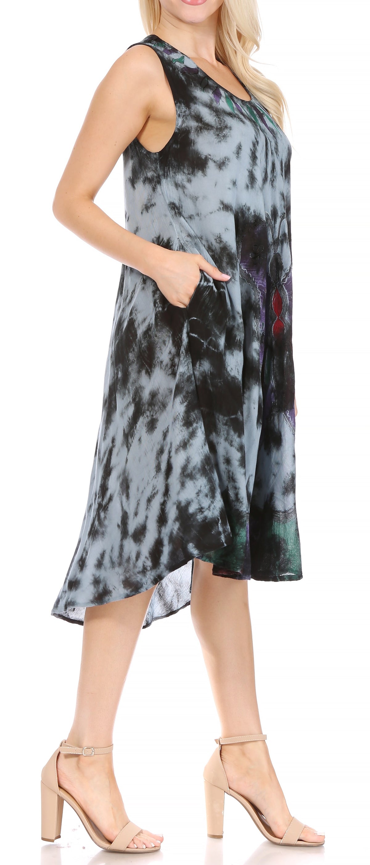 Sakkas Butterfly Tie Dye Tank Sheath Caftan Mid Length Dress