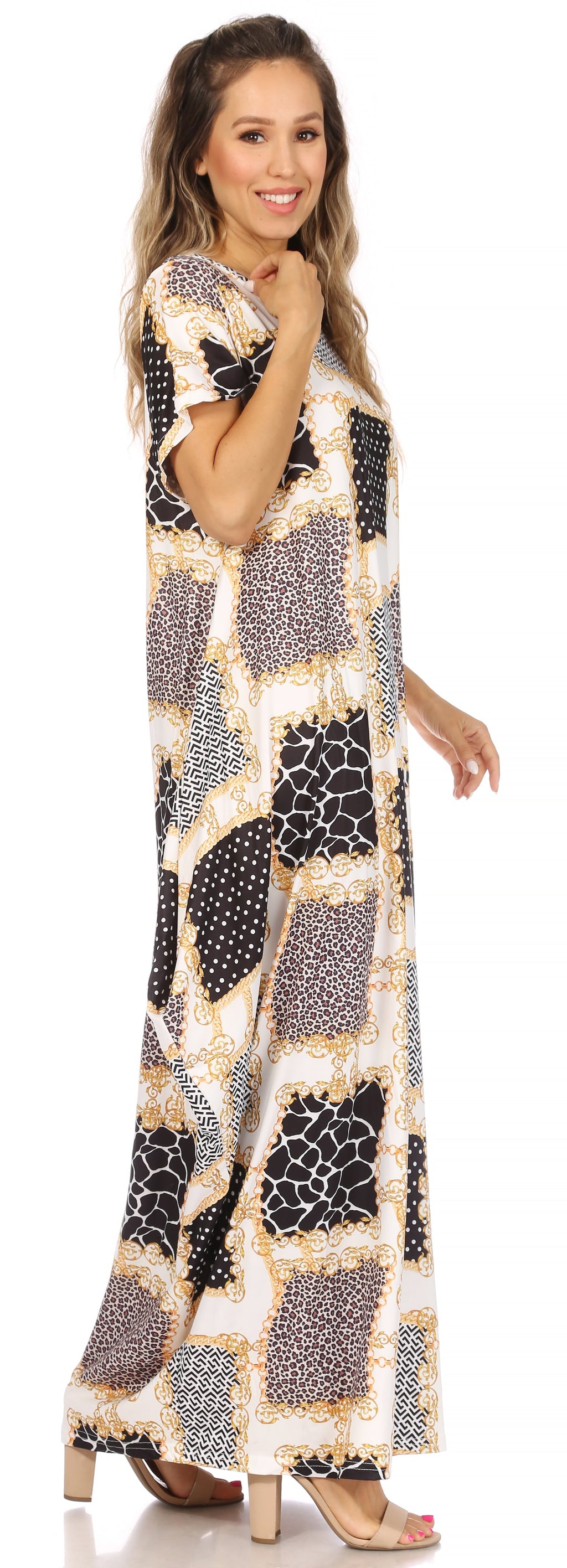 Sakkas Abeni Women's Short Sleeve Casual Print Long Maxi Cover-up Caftan Dress