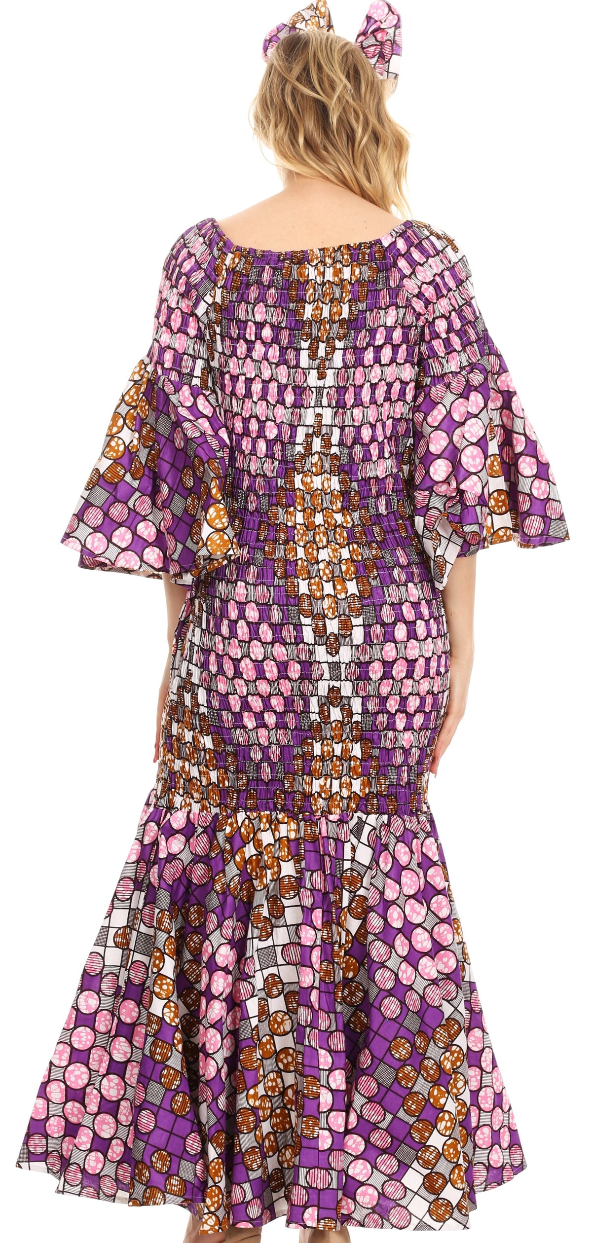 Sakkas Zarah Women's African Ankara Body-con Off shoulder Mermaid Pocket Dress
