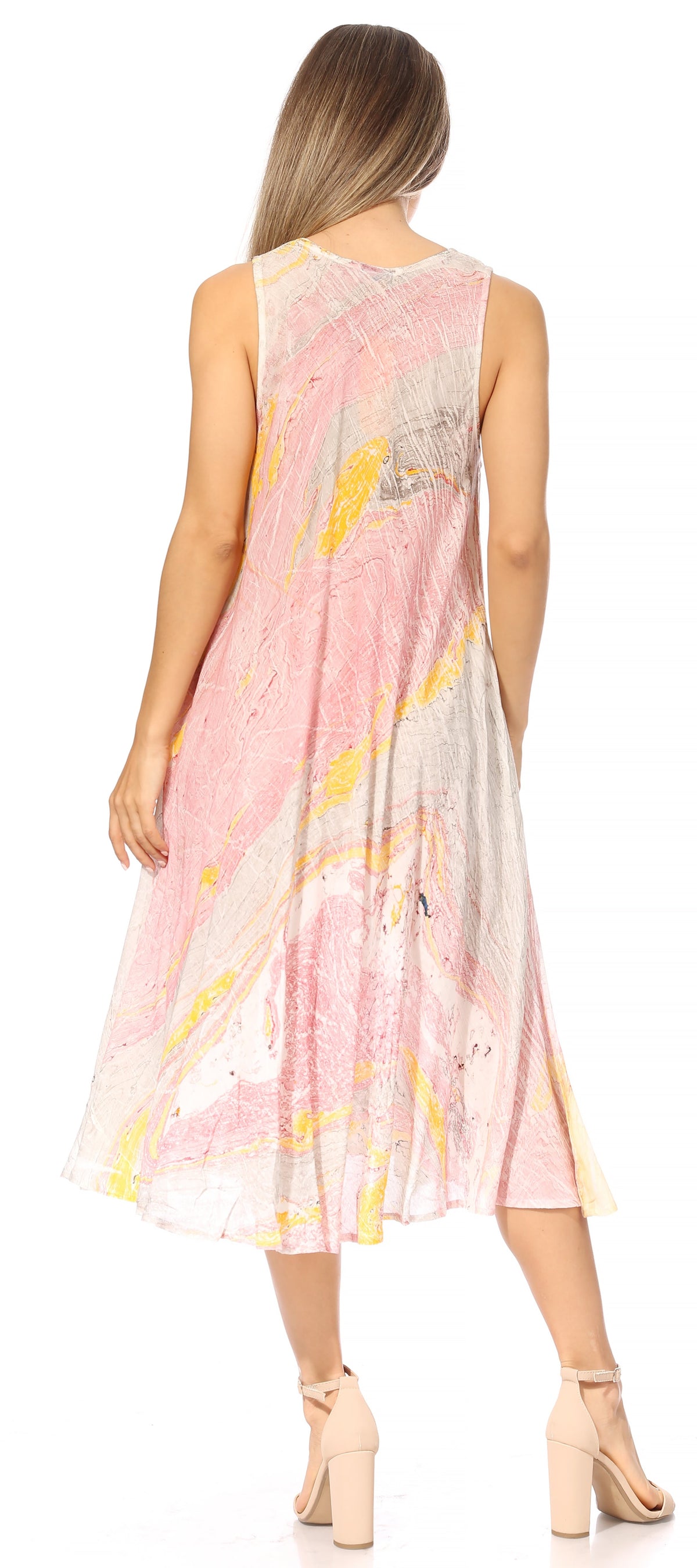 Sakkas Mara Women's Casual Sleeveless Tank Flare Midi Boho Batik Dress Cover-up