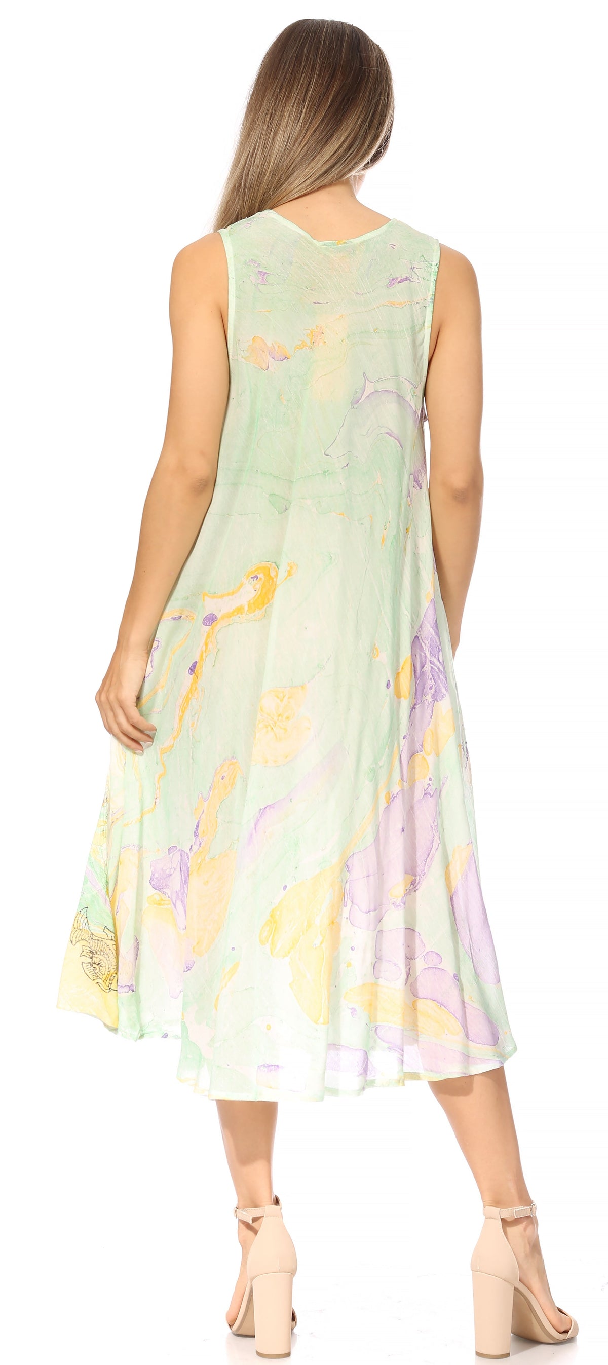 Sakkas Mara Women's Casual Sleeveless Tank Flare Midi Boho Batik Dress Cover-up