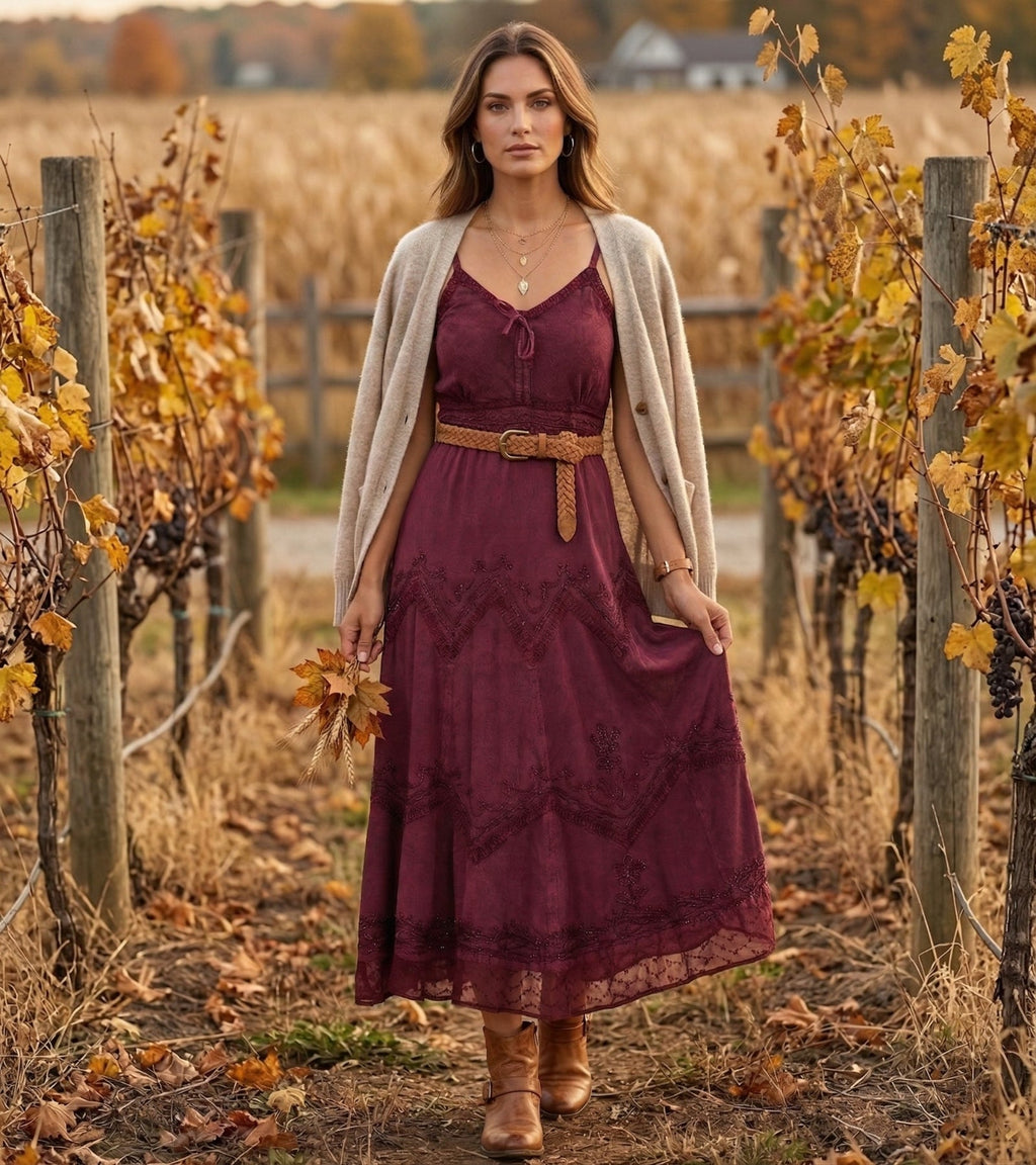 Sakkas Stonewashed Rayon Embroidered Adjustable Spaghetti Straps Long Dress