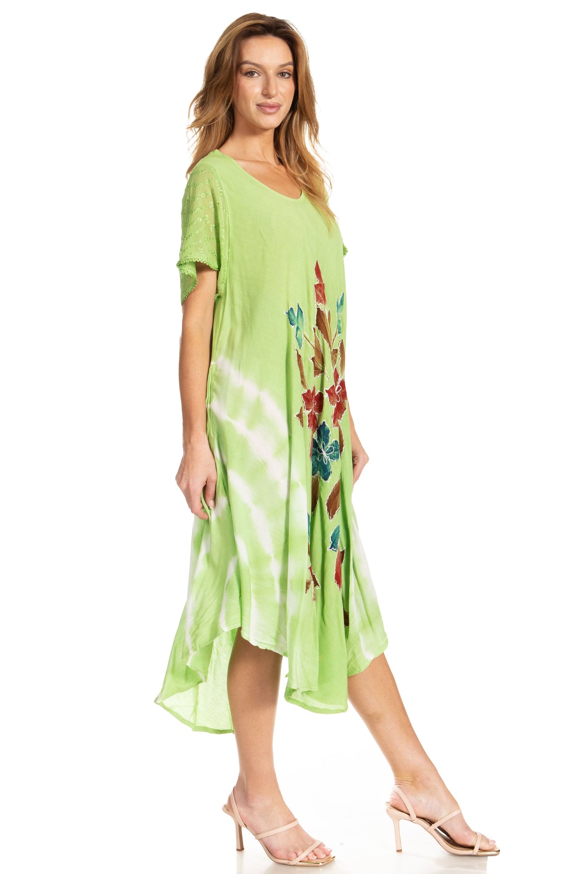 Sakkas Embroidered Painted Floral Cap Sleeve Rayon Dress