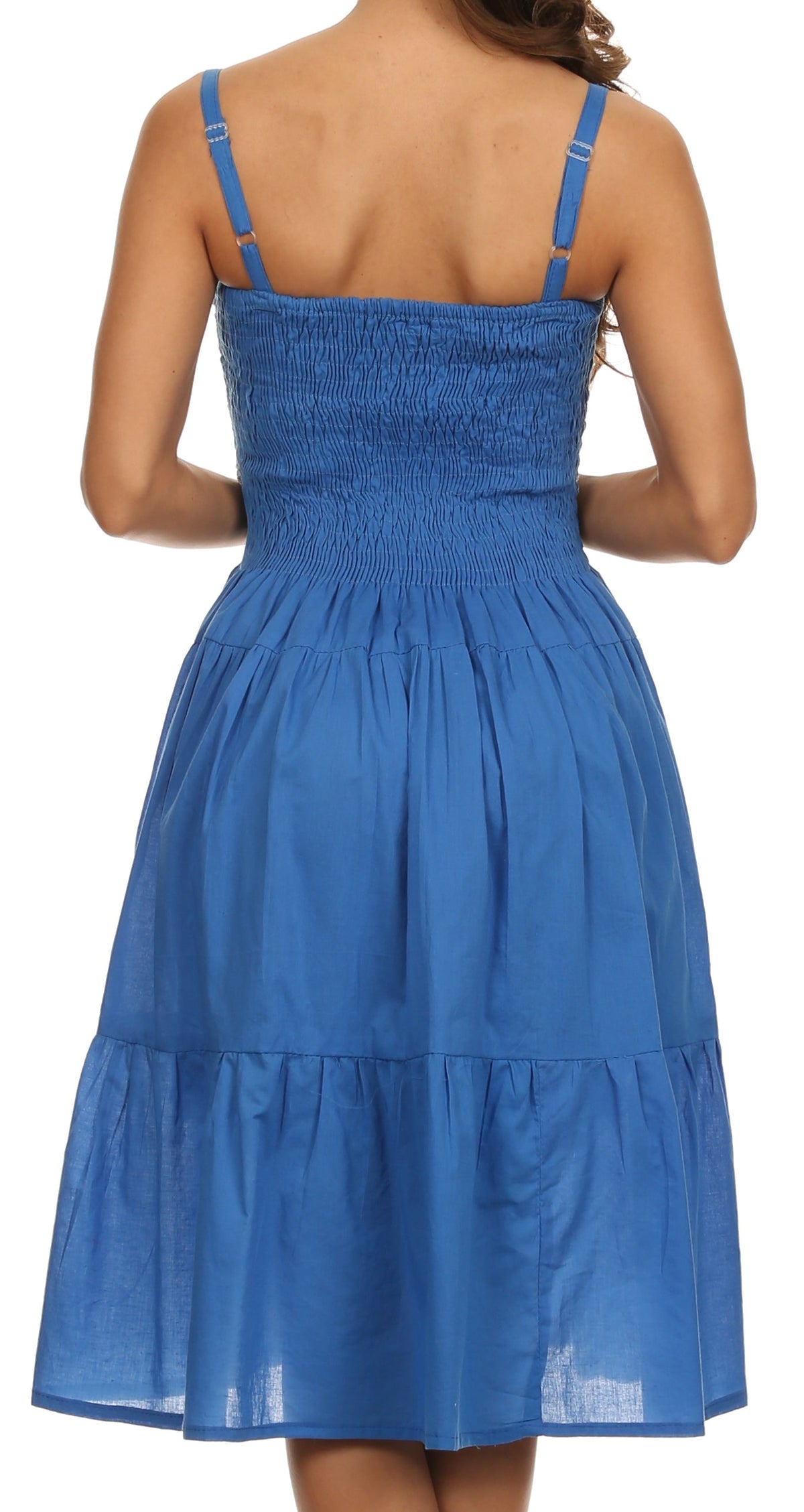 Sakkas Sequin Embroidered Smocked Bodice Knee Length Dress