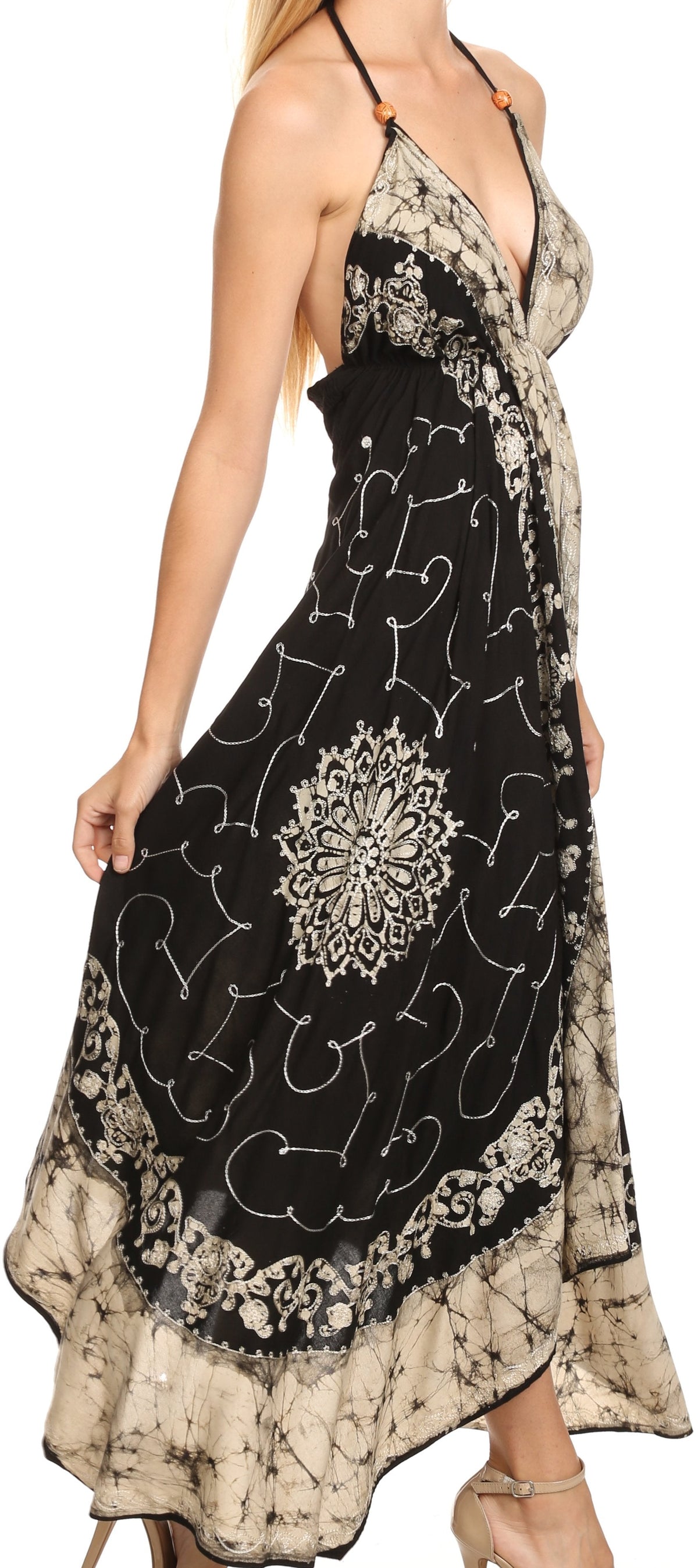 Sakkas Serenity Embroidered Batik Halter Dress