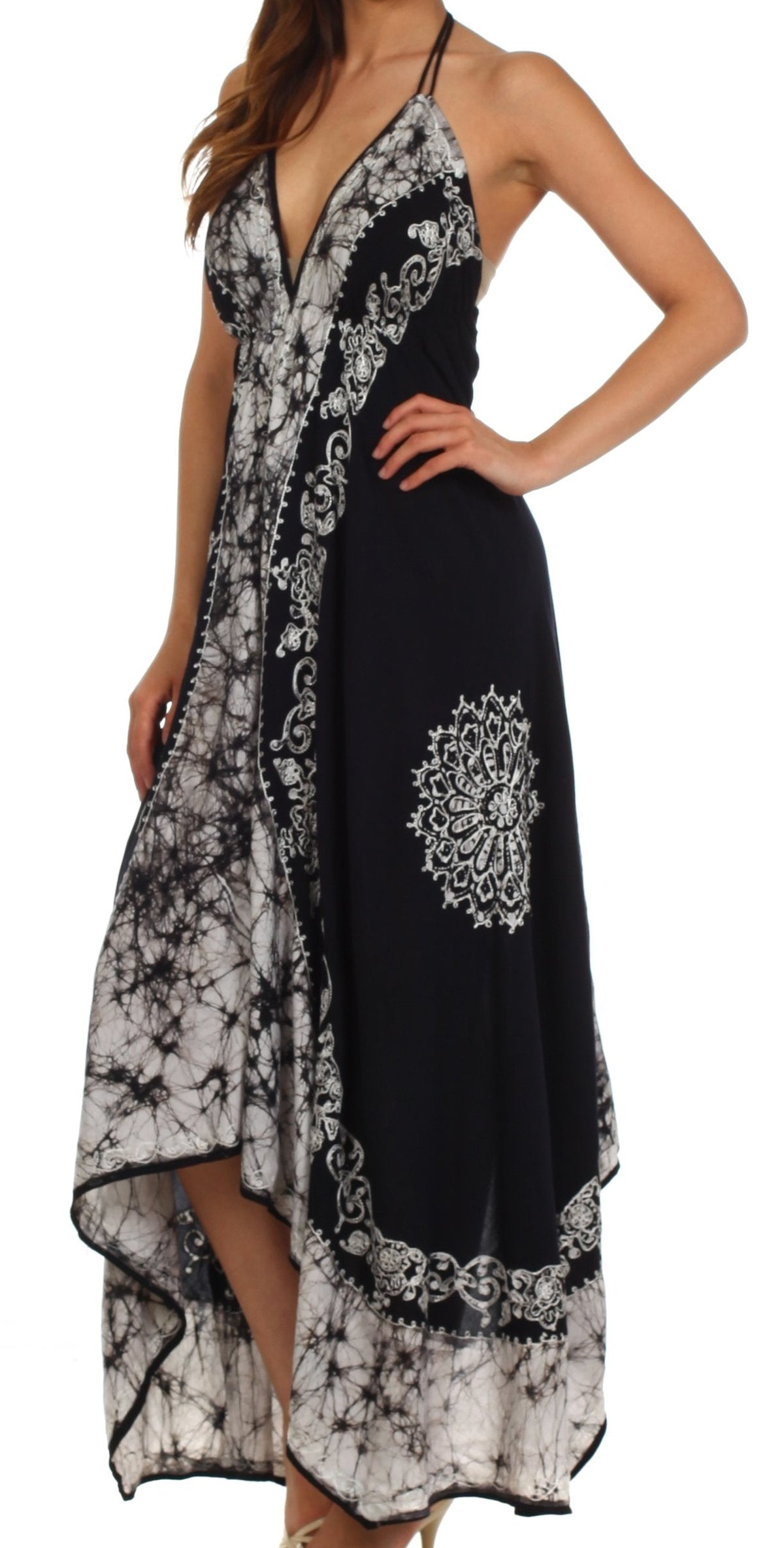 Sakkas Serenity Embroidered Batik Halter Dress