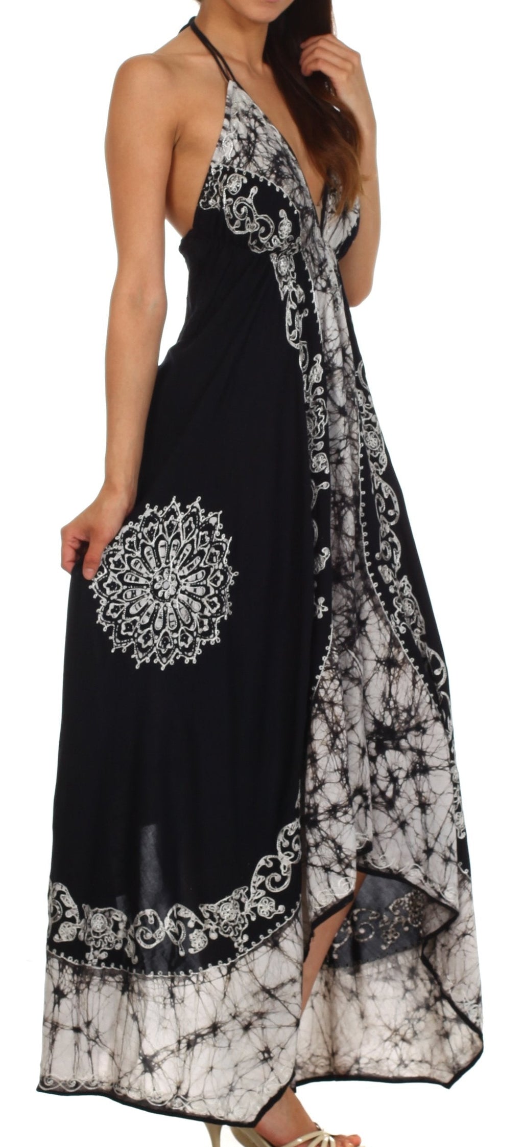Sakkas Serenity Embroidered Batik Halter Dress