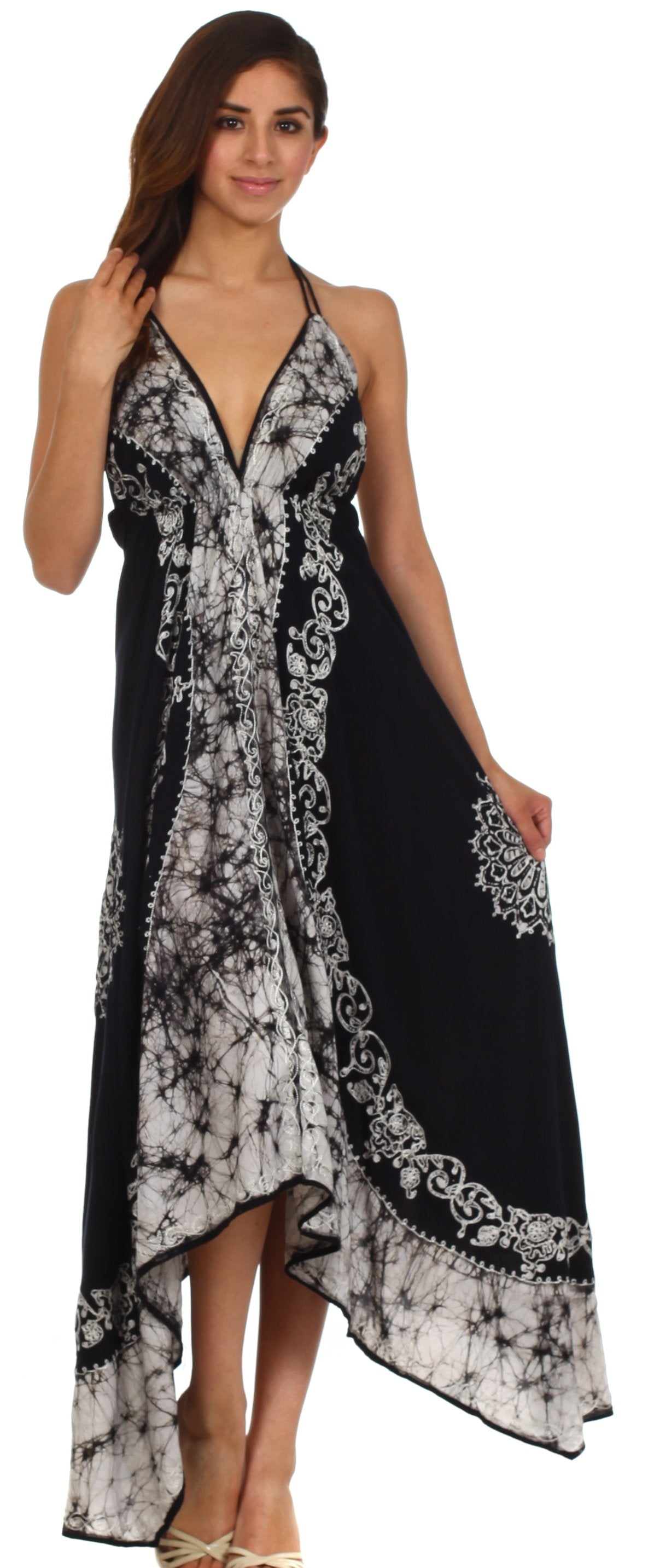 Sakkas Serenity Embroidered Batik Halter Dress