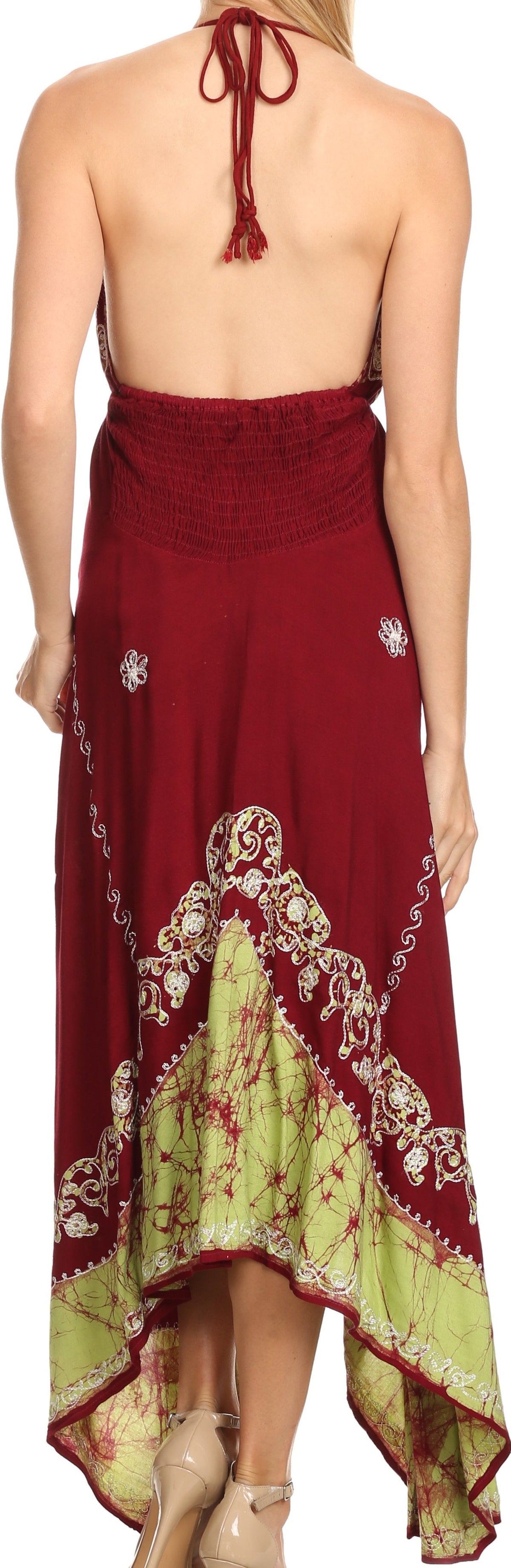 Sakkas Serenity Embroidered Batik Halter Dress