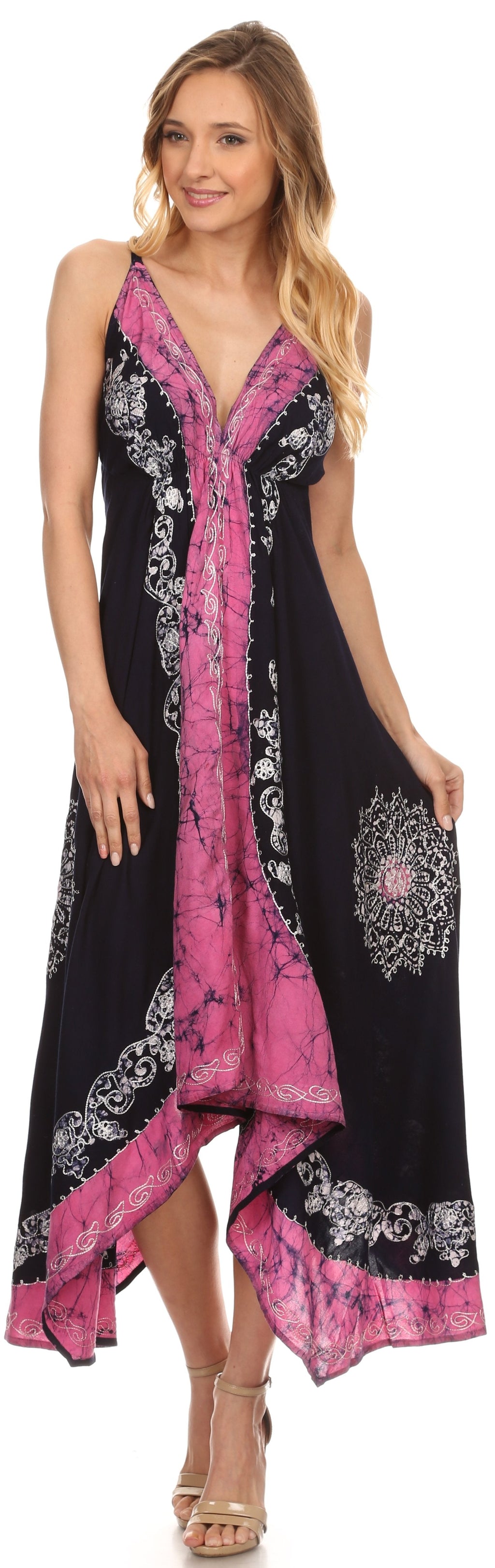 Sakkas Serenity Embroidered Batik Halter Dress