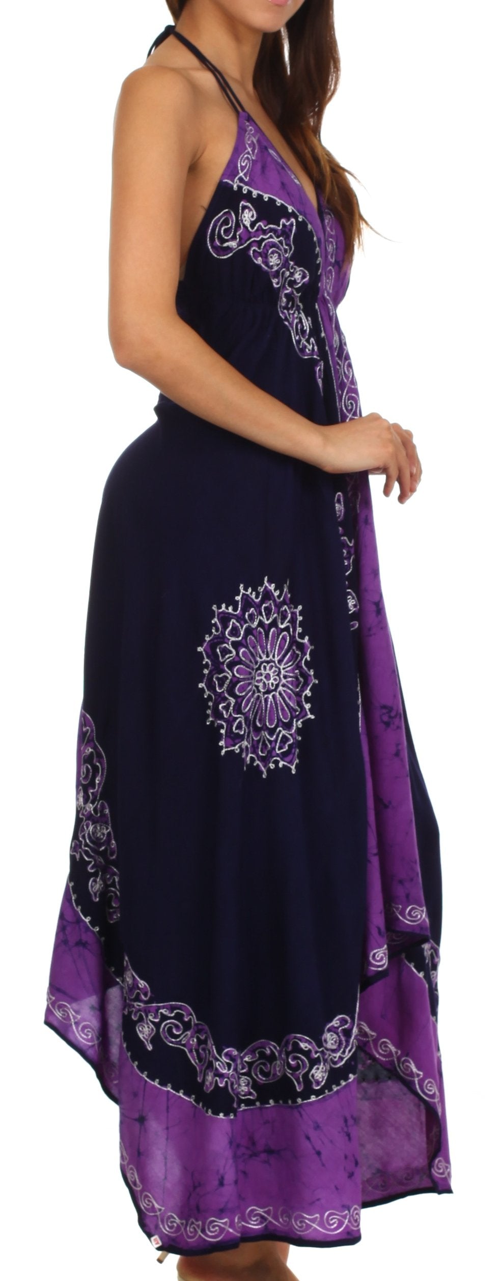 Sakkas Serenity Embroidered Batik Halter Dress