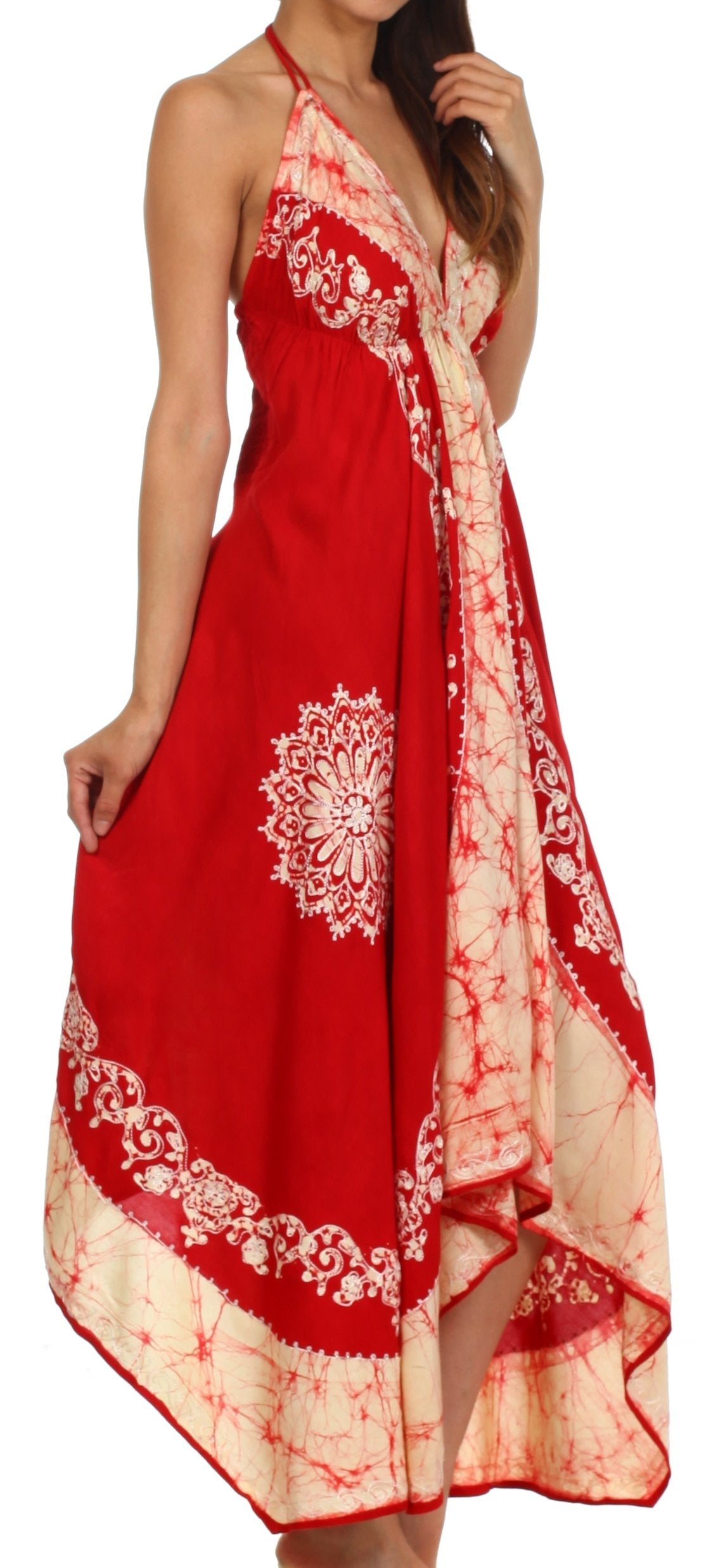 Sakkas Serenity Embroidered Batik Halter Dress