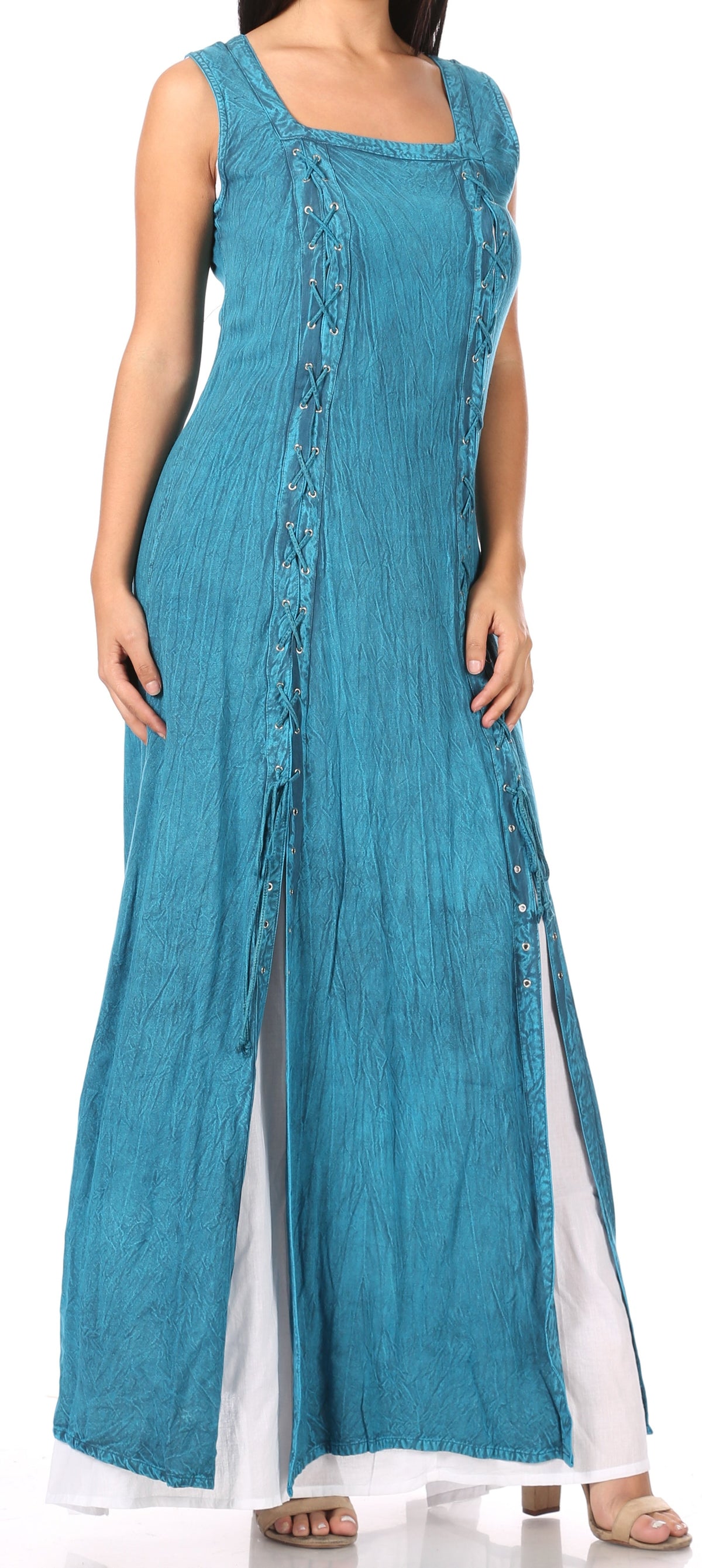 Sakkas Riva Women's Sleeveless Chemise + Over Dress Medieval Celtic Renaissance