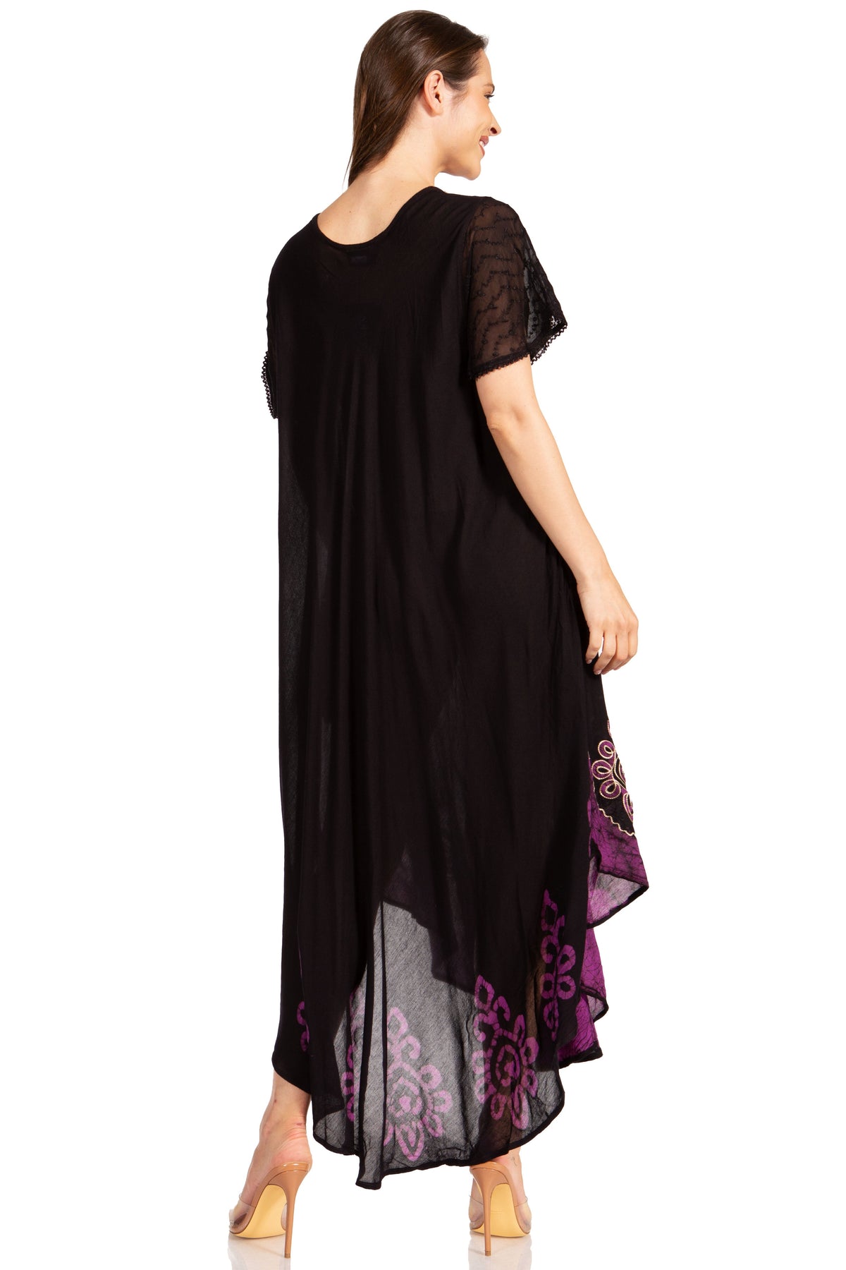 Sakkas Batik Hindi Cap Sleeve Caftan Dress / Cover Up