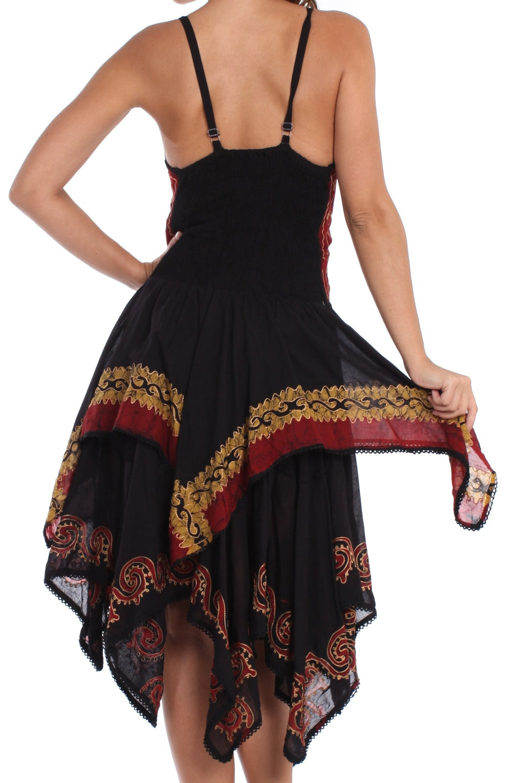 Sakkas Batik Corset Style Bodice Handkerchief Hem Dress