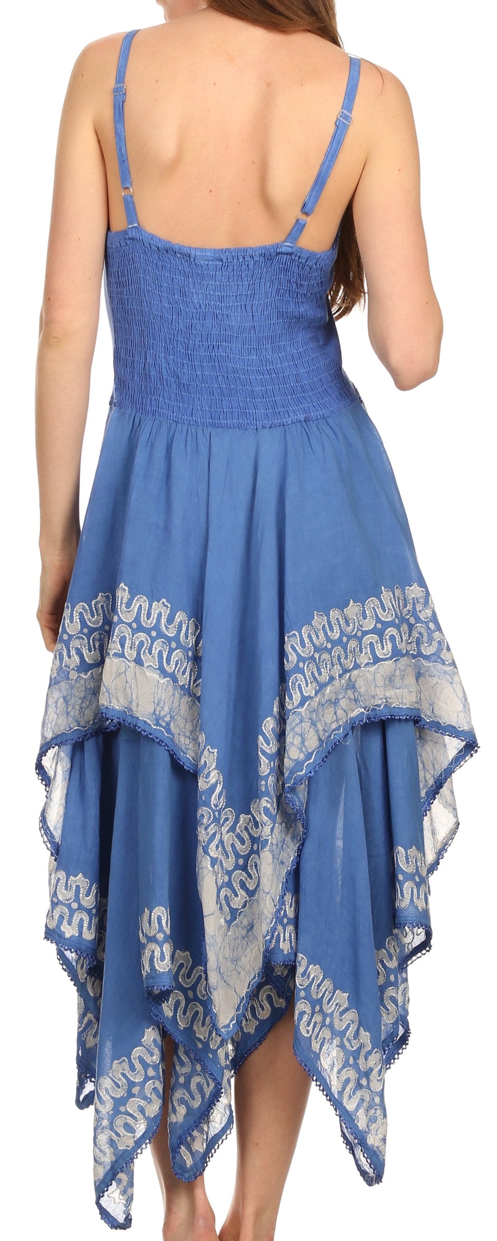 Sakkas Batik Corset Style Bodice Handkerchief Hem Dress