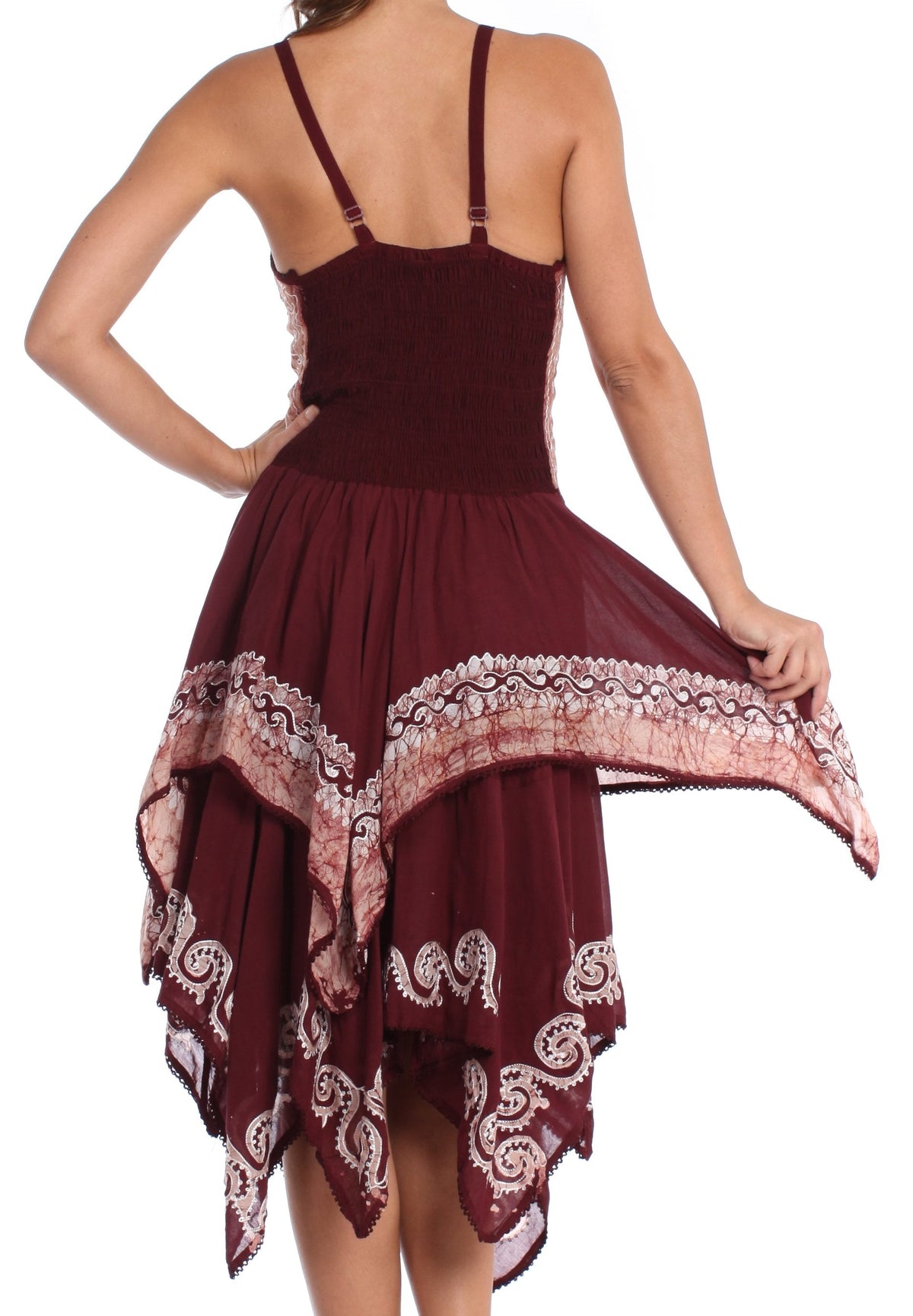 Sakkas Batik Corset Style Bodice Handkerchief Hem Dress