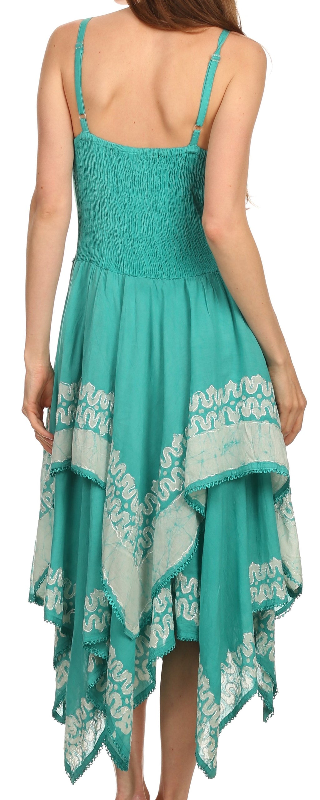 Sakkas Batik Corset Style Bodice Handkerchief Hem Dress