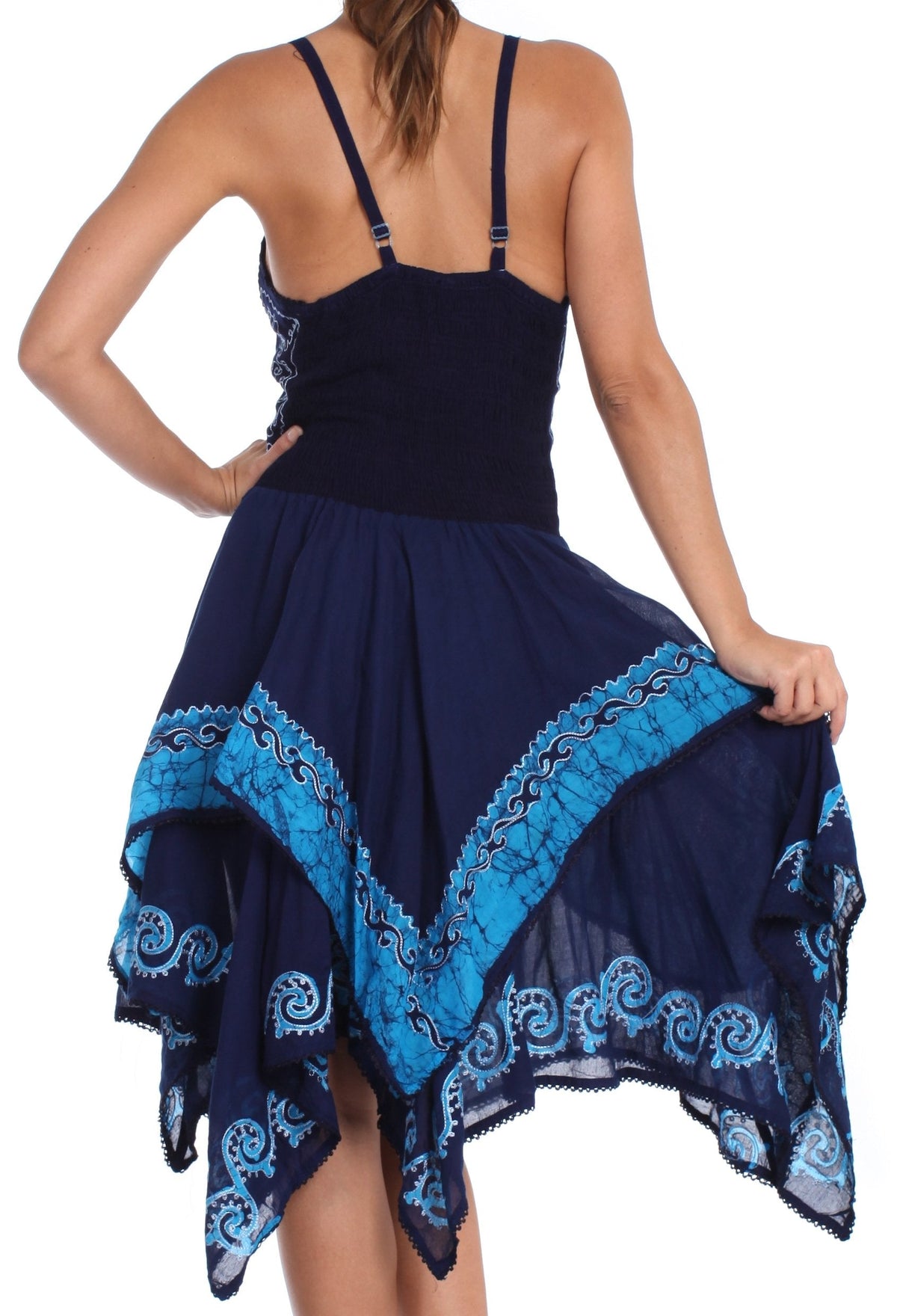 Sakkas Batik Corset Style Bodice Handkerchief Hem Dress