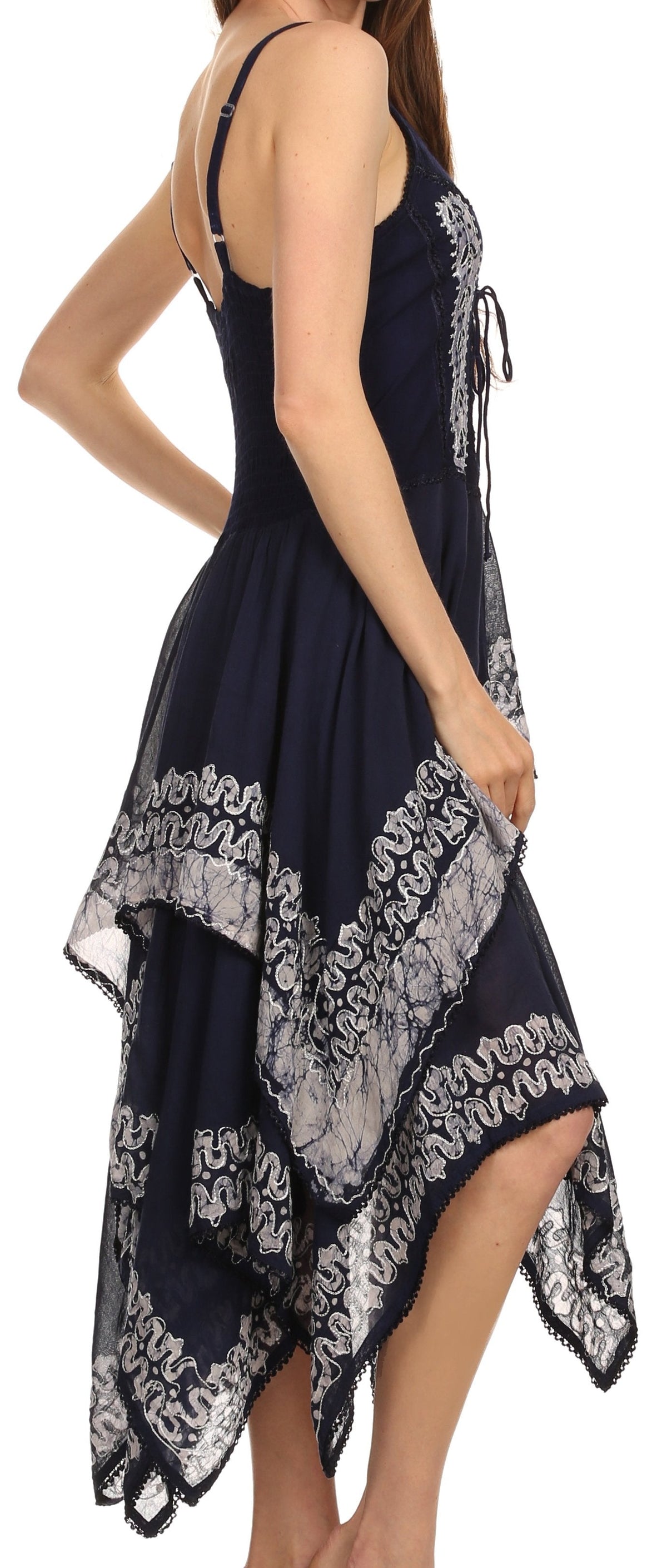 Sakkas Batik Corset Style Bodice Handkerchief Hem Dress