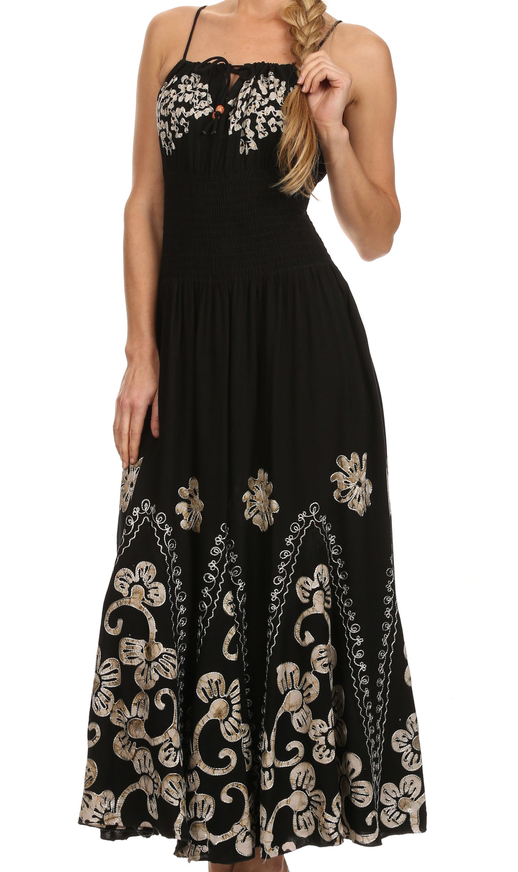 Sakkas Batik Embroidered Empire Waist Dress