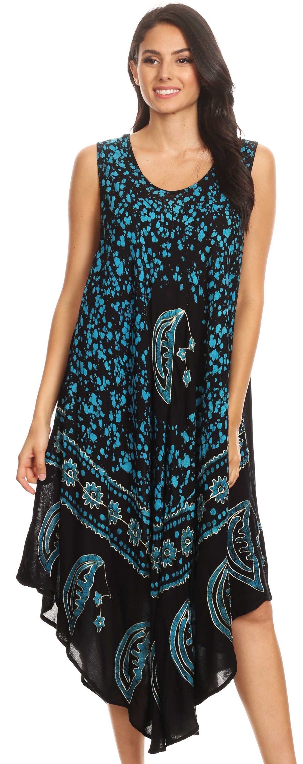 Sakkas Moon and Stars Batik Caftan Tank Dress / Cover Up