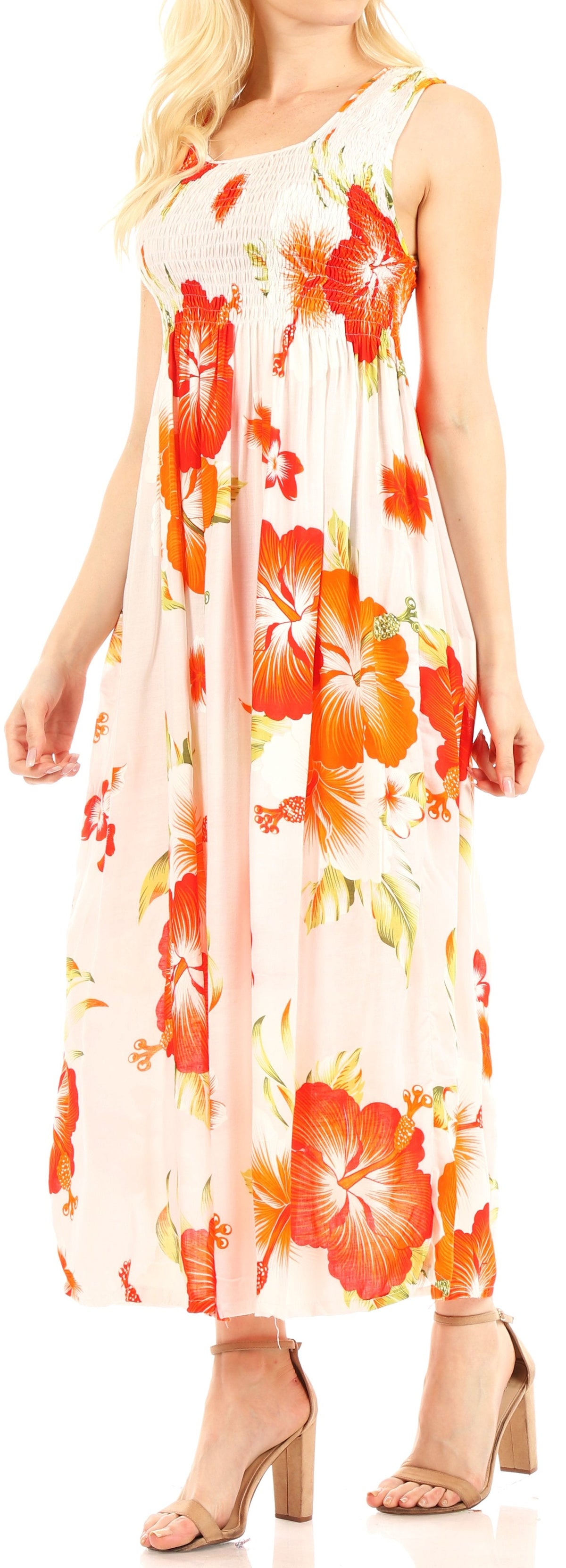 Sakkas Iyabo Women's Sleeveless Casual Summer Floral Print Dress Maxi Long Stretch