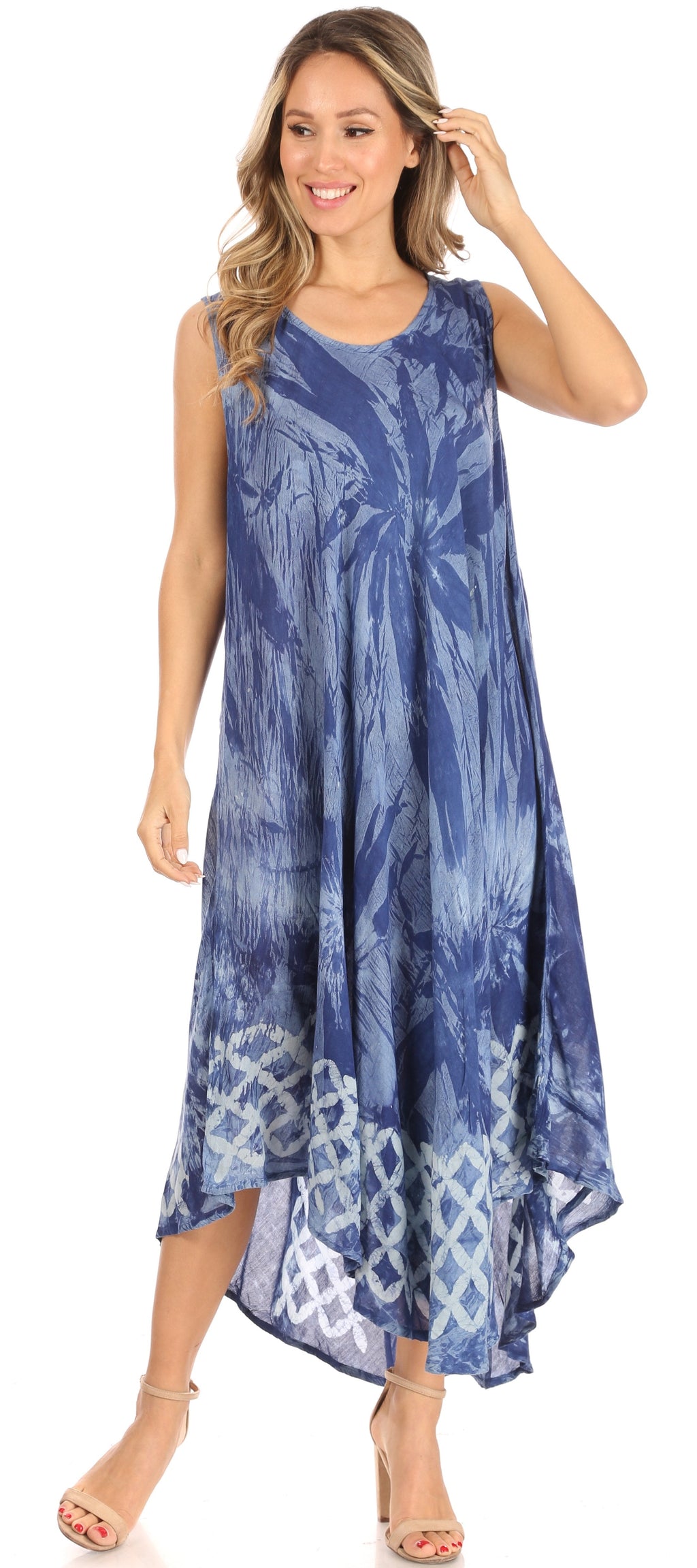 Sakkas Arema Women's Casual Summer Sleeveless Caftan Maxi Tent Dress Batik Loose