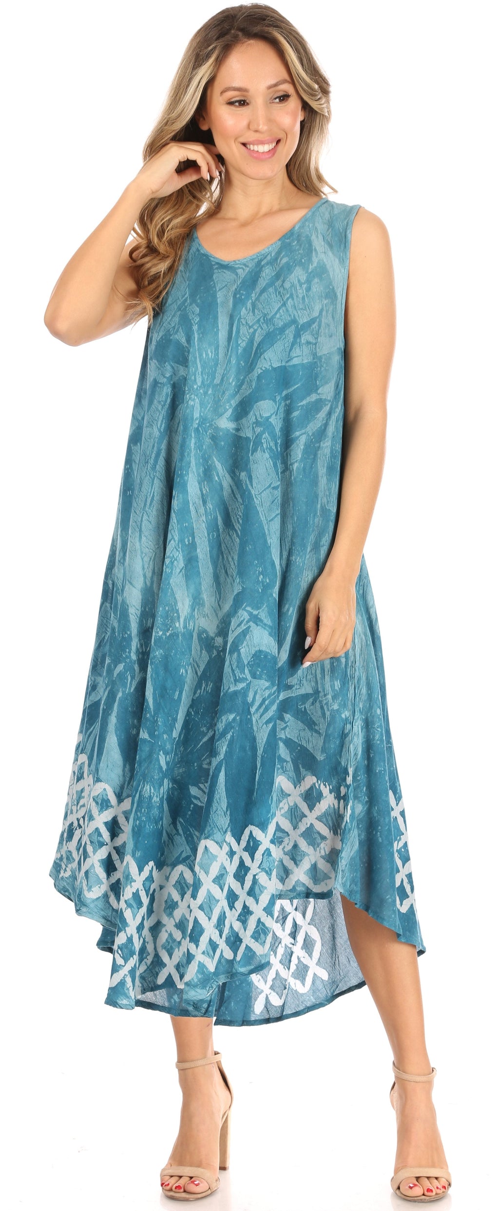 Sakkas Arema Women's Casual Summer Sleeveless Caftan Maxi Tent Dress Batik Loose