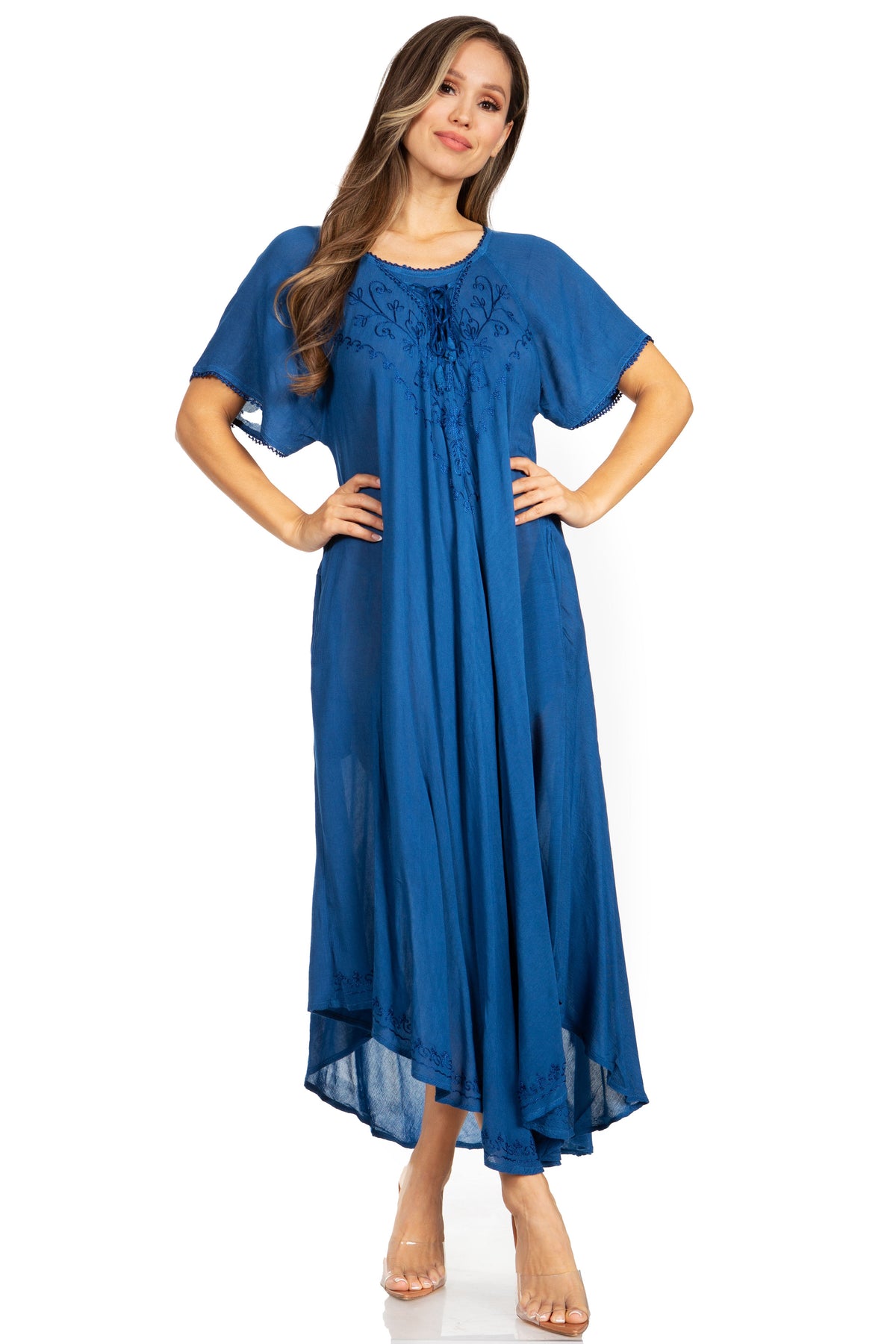 Sakkas Lilia Embroidered Lace Up Bodice Relaxed Fit  Maxi Sun Dress