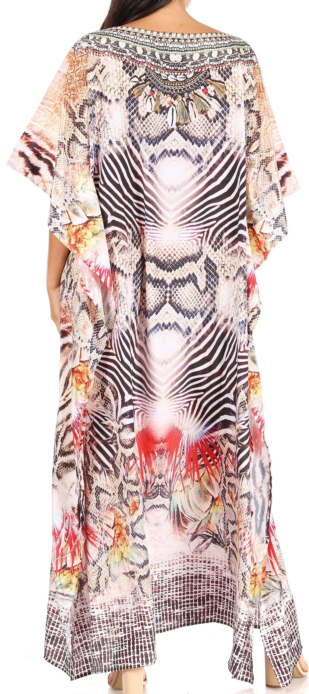 Sakkas Jabari Women's Maxi Short Sleeve Long Beach Kaftan Dress Boho Loose Gown