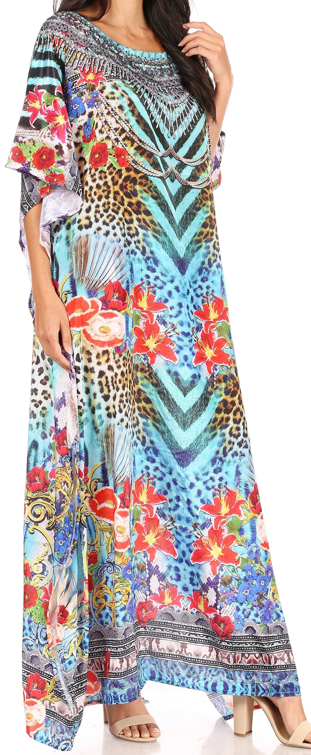 Sakkas Jabari Women's Maxi Short Sleeve Long Beach Kaftan Dress Boho Loose Gown
