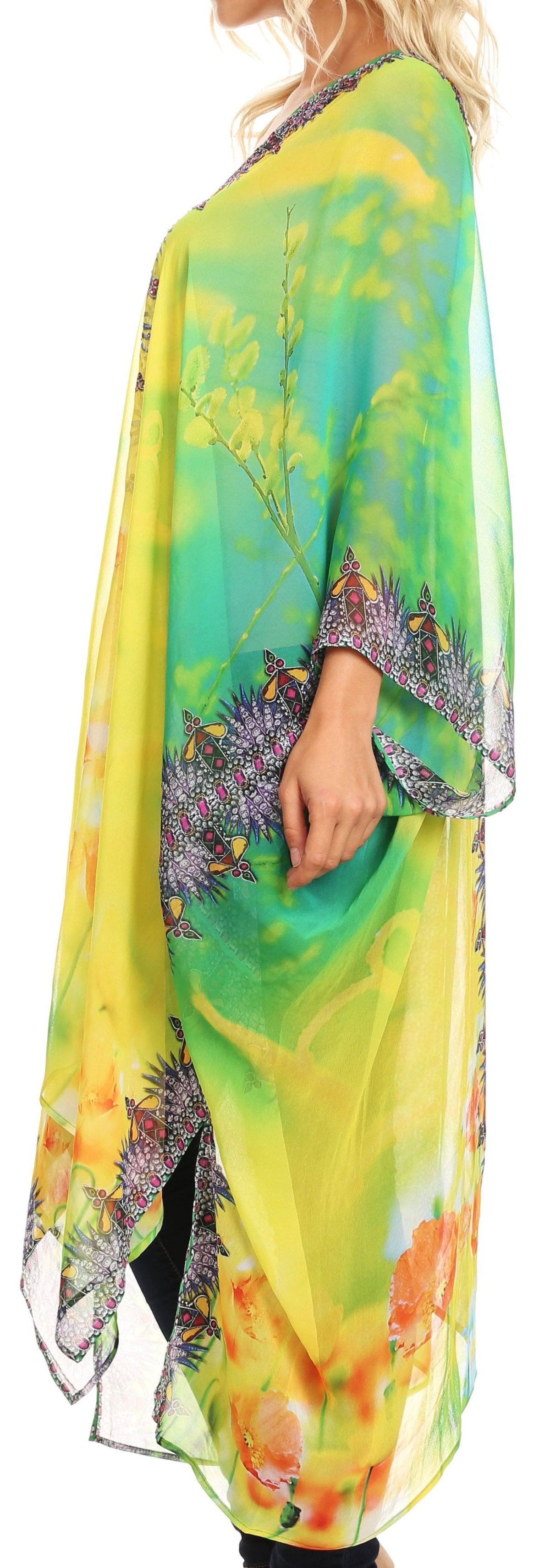 Sakkas Livi  Women's V Neck Beach Dress Cover up Caftan Top Loose with Rhinestone