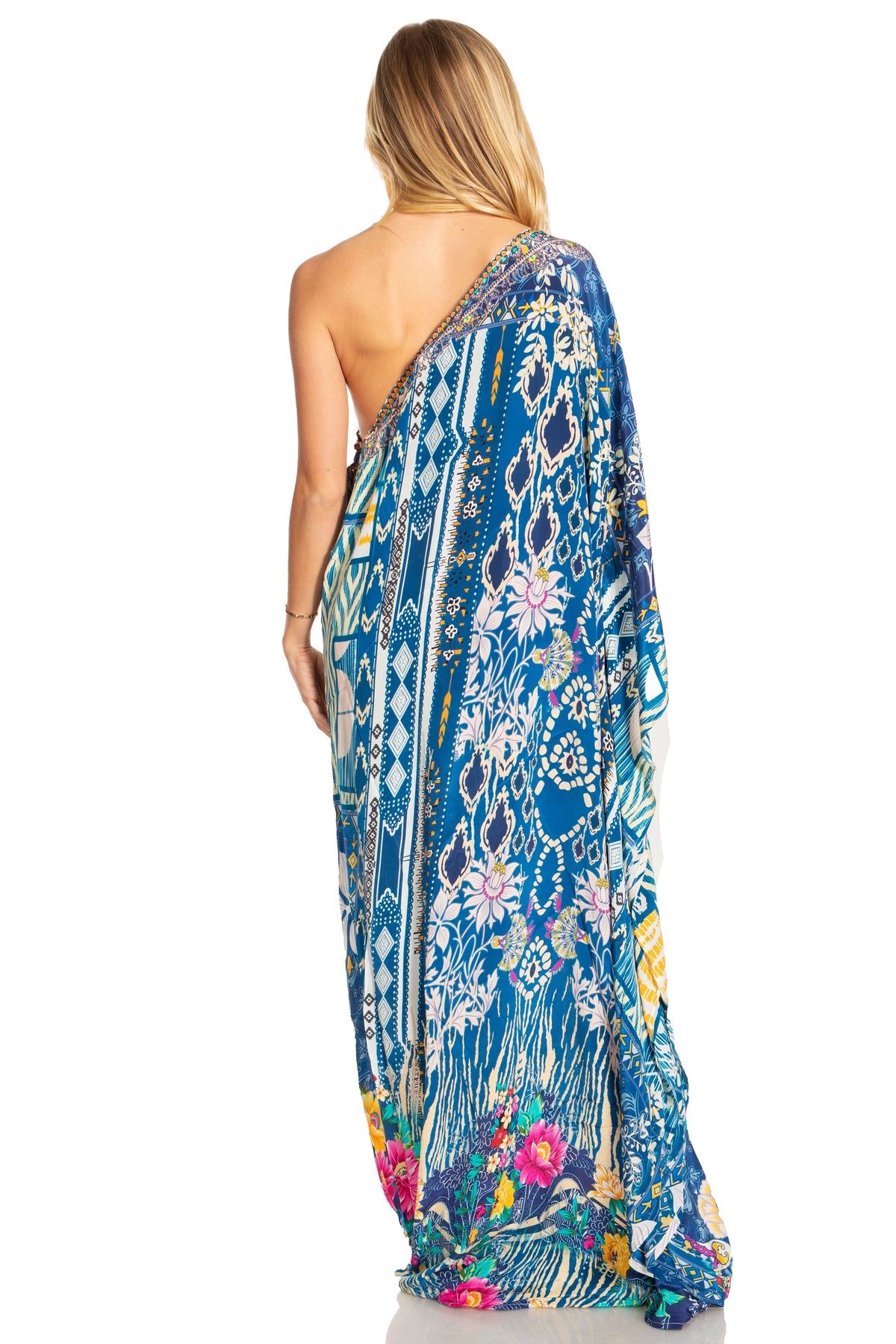 Sakkas Dora Women's One Shoulder Short Sleeve Casual Elegant Maxi Dress with Print