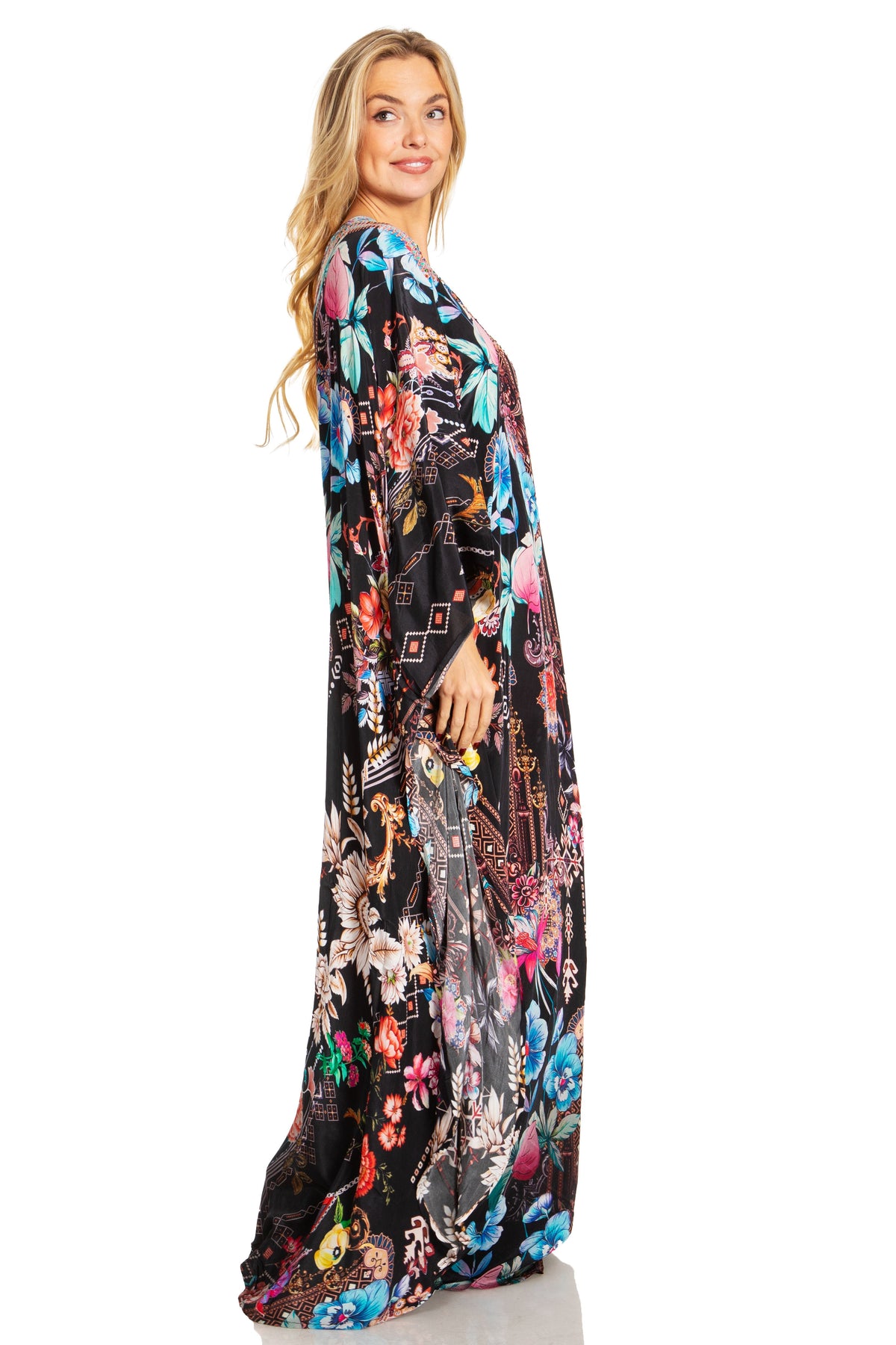 Sakkas Dora Women's One Shoulder Short Sleeve Casual Elegant Maxi Dress with Print