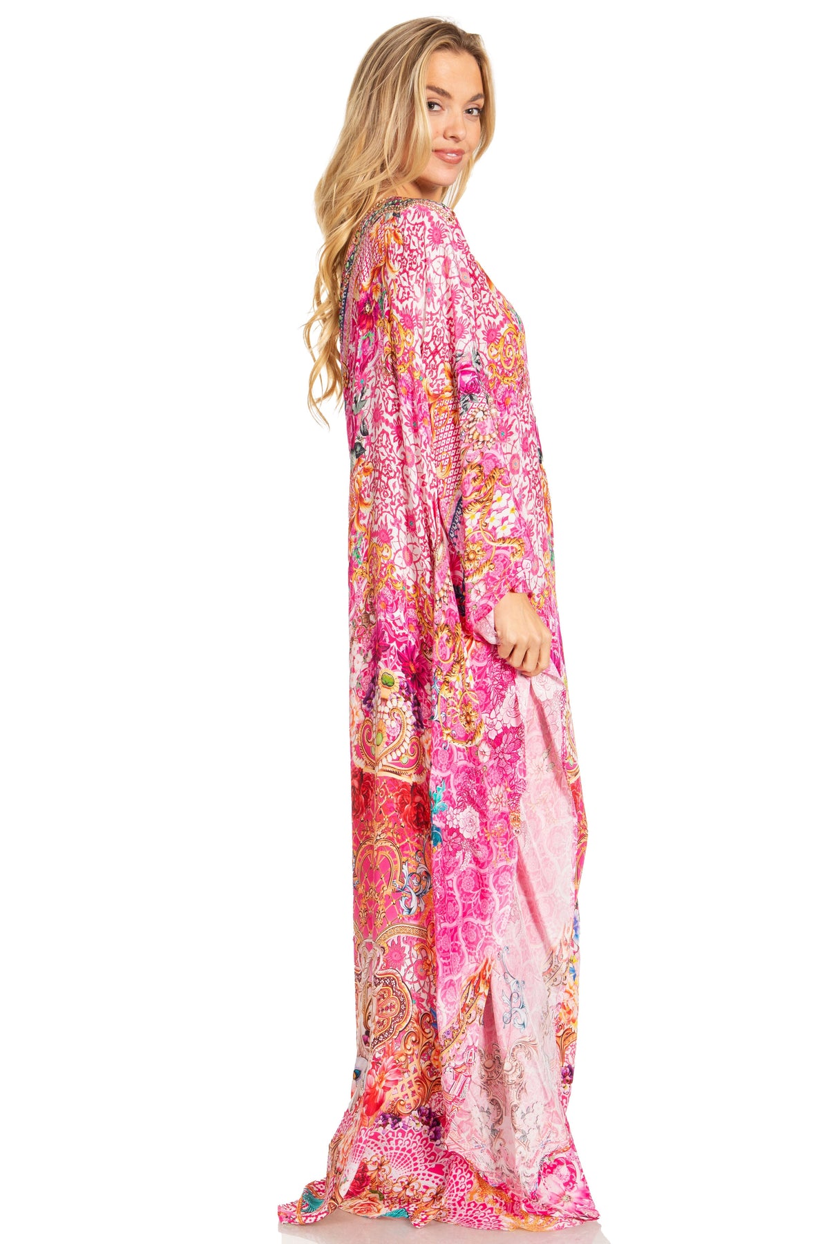 Sakkas Dora Women's One Shoulder Short Sleeve Casual Elegant Maxi Dress with Print